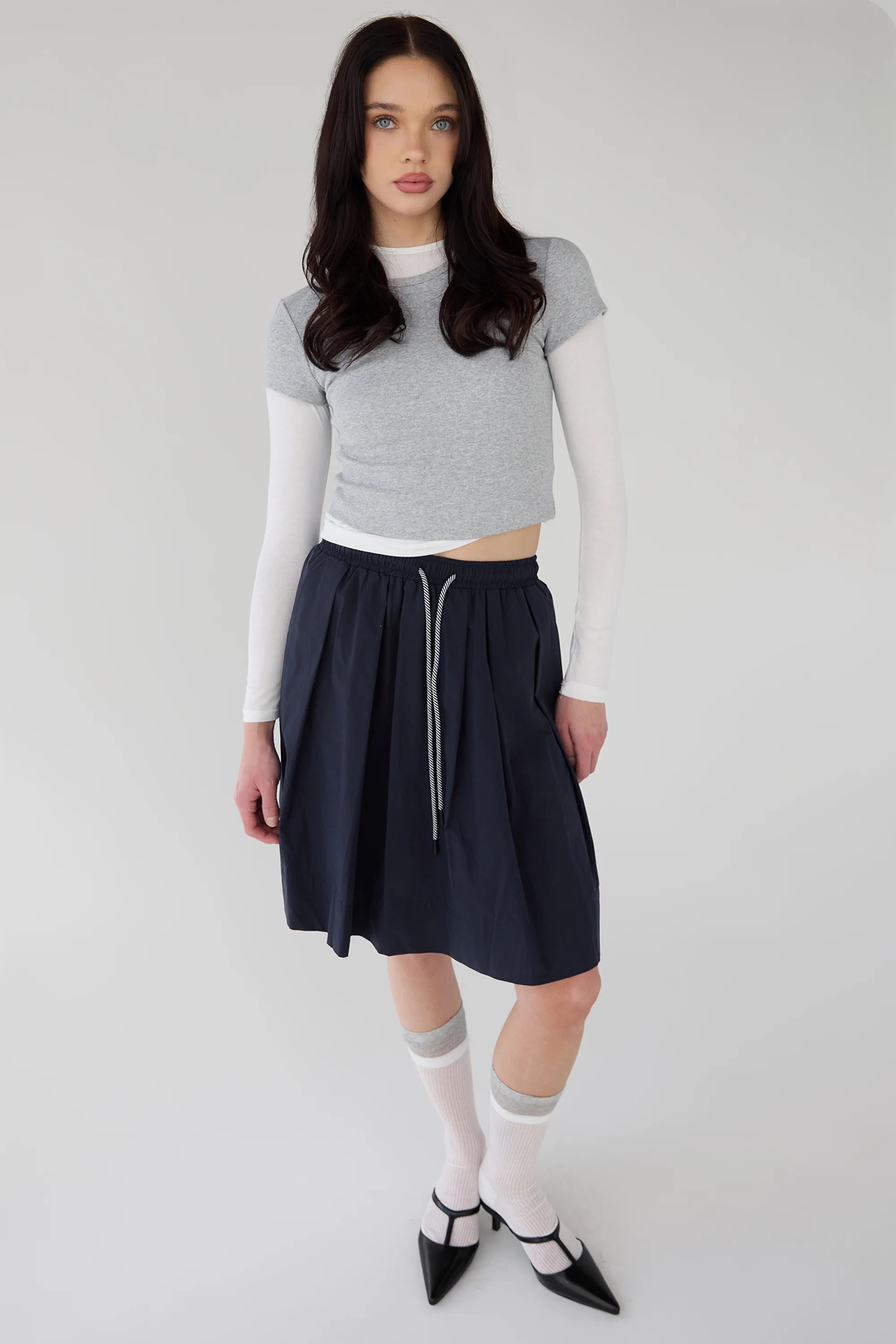 PLEATED DRAWSTRING MIDI SKIRT - Image 3