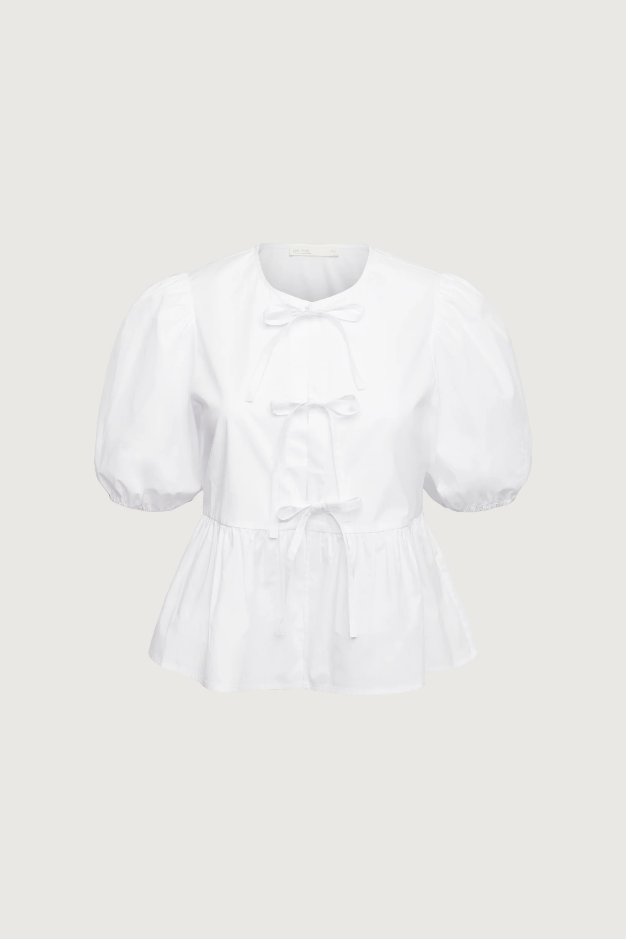PUFF SLEEVE COTTON POPLIN BOW FRONT BLOUSE - Image 6