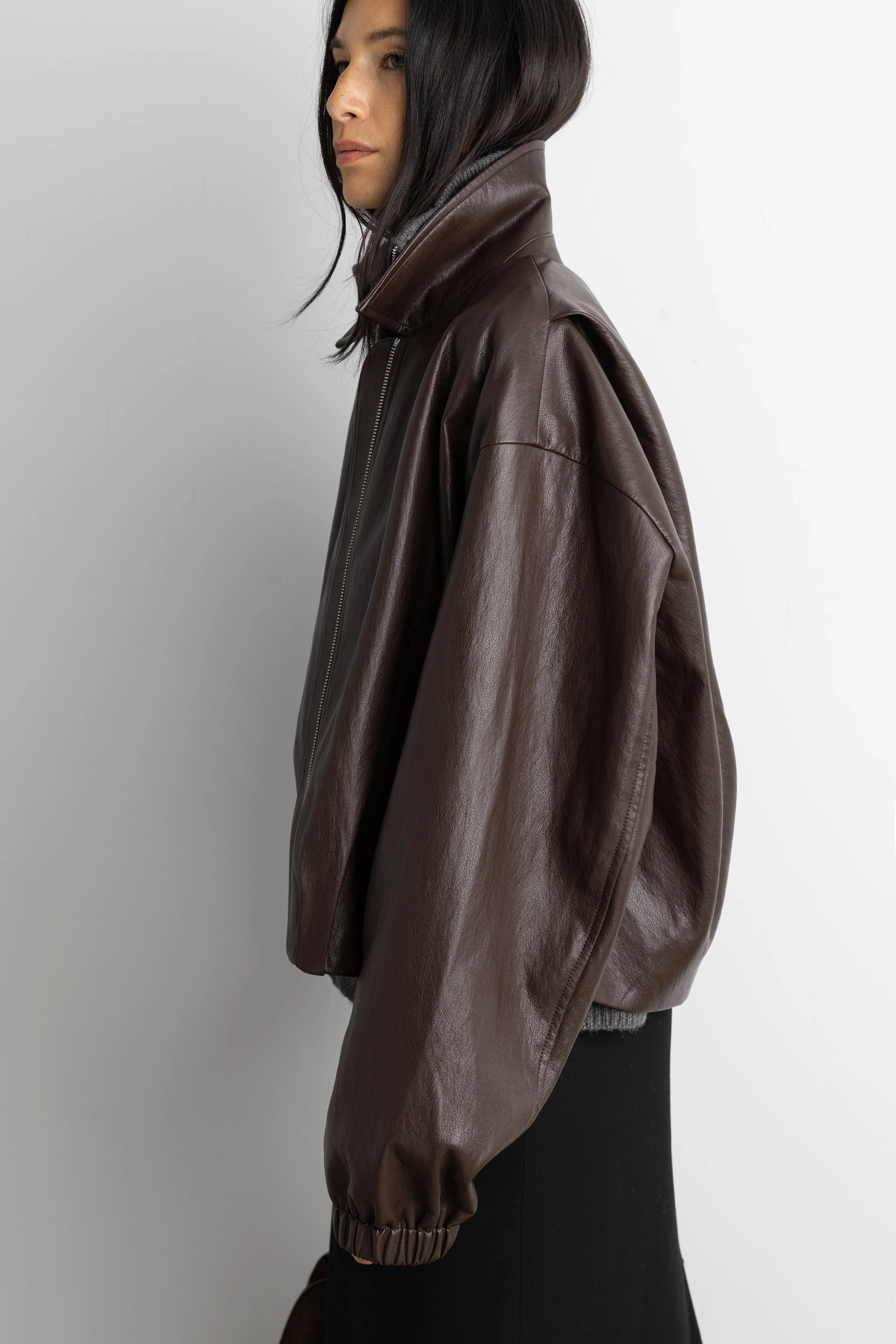 PUFFED VEGAN LEATHER BOMBER JACKET WITH PLEATS - Image 5