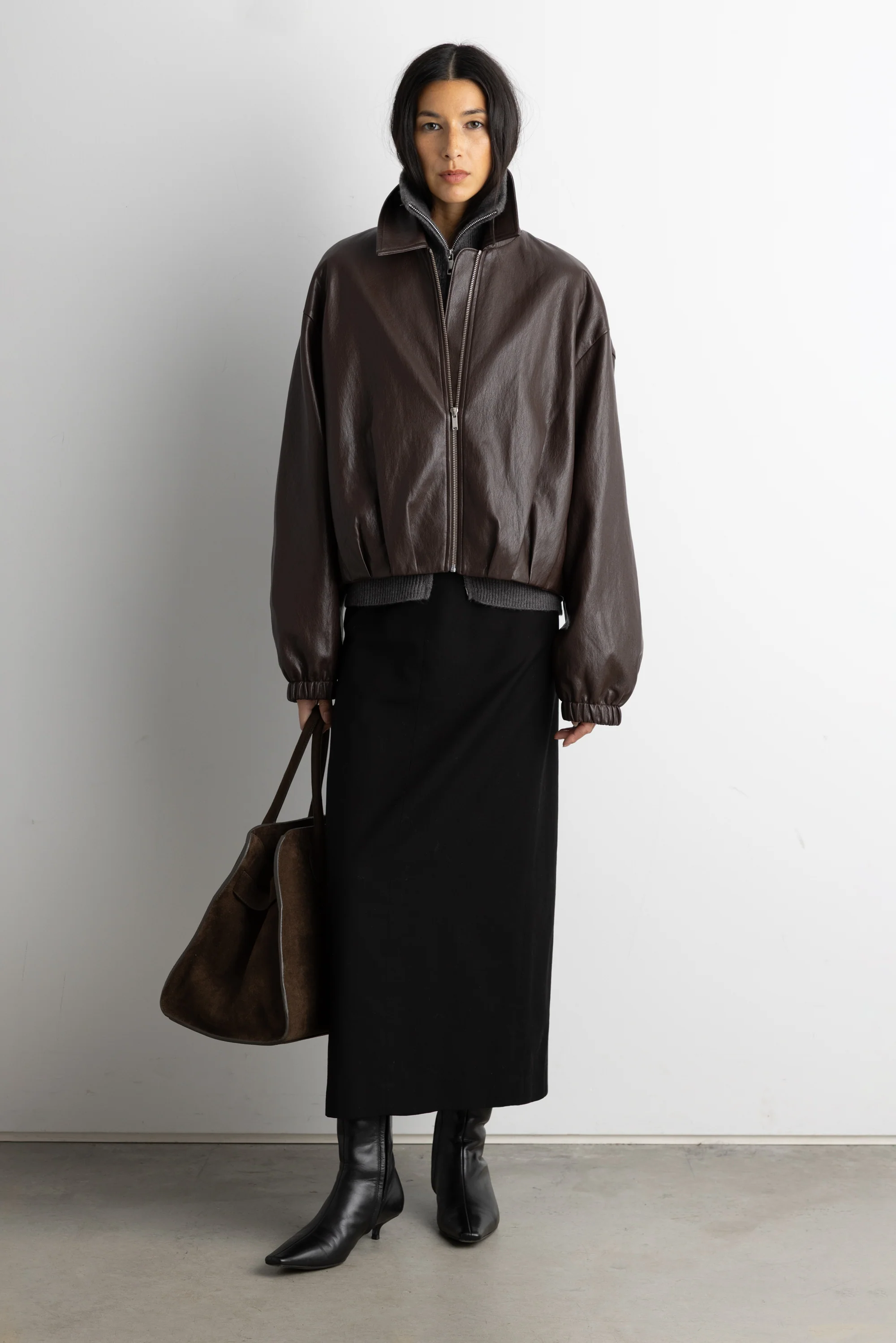 PUFFED VEGAN LEATHER BOMBER JACKET WITH PLEATS - Image 6