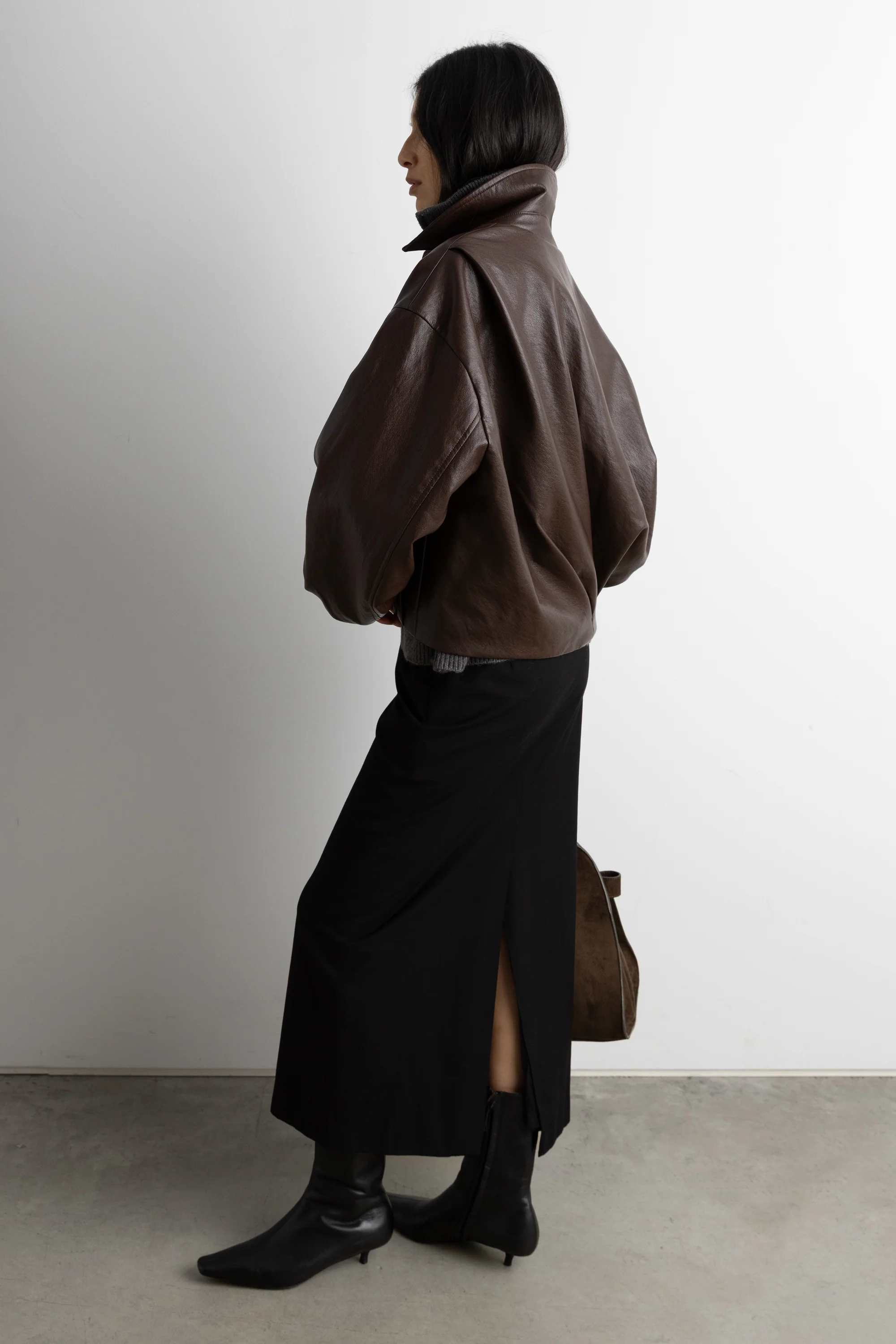 PUFFED VEGAN LEATHER BOMBER JACKET WITH PLEATS - Image 7