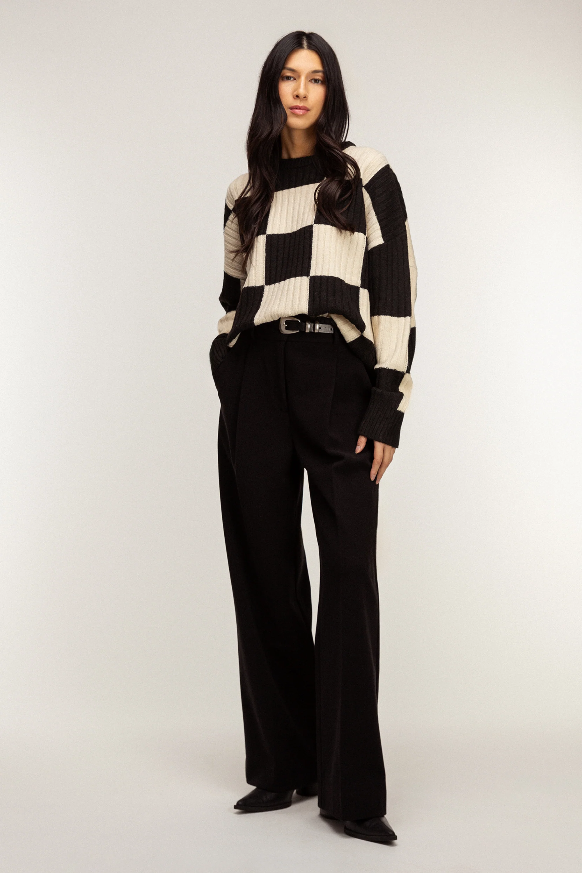 RIB-KNIT CHECKERED SWEATER - Image 3