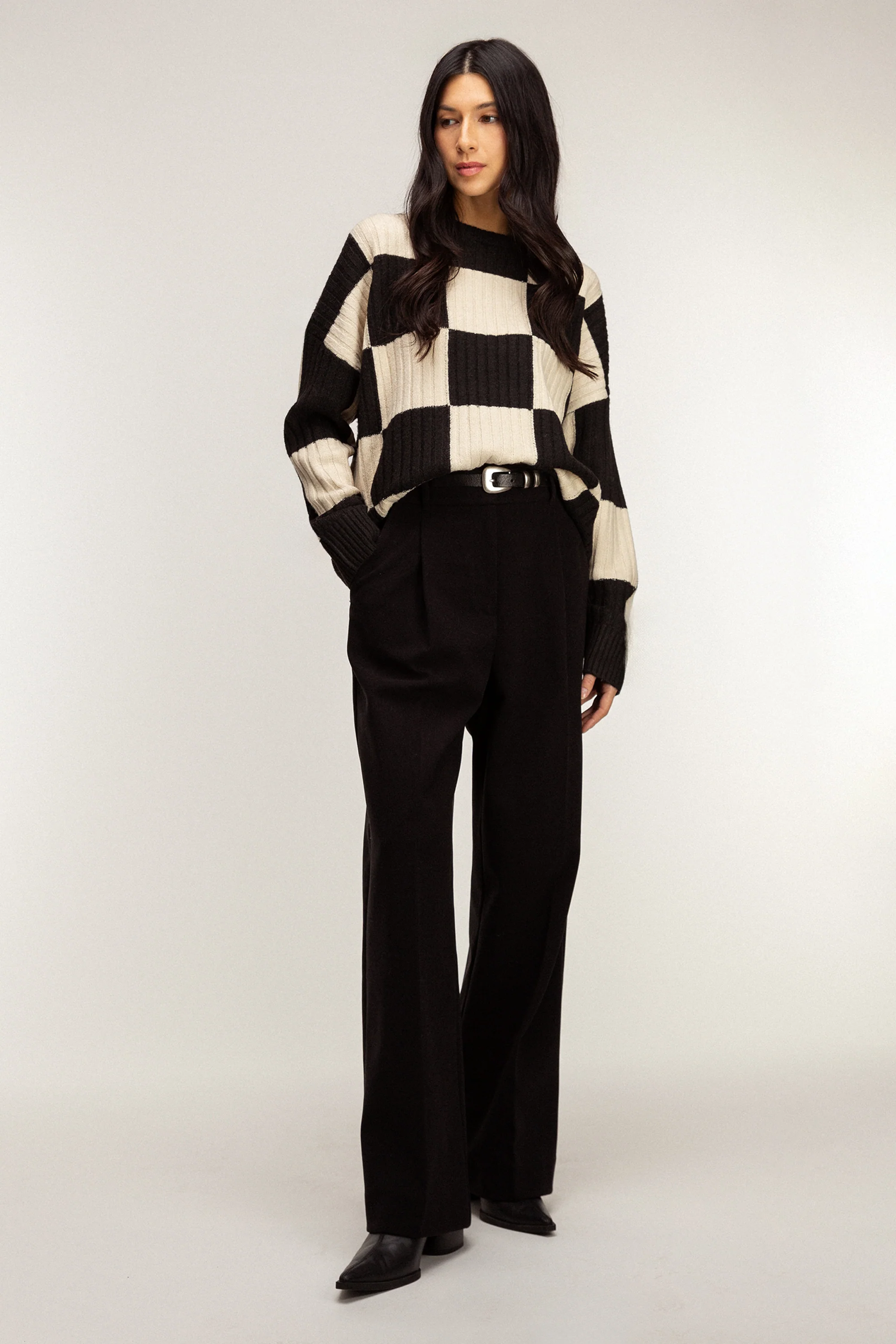 RIB-KNIT CHECKERED SWEATER - Image 4