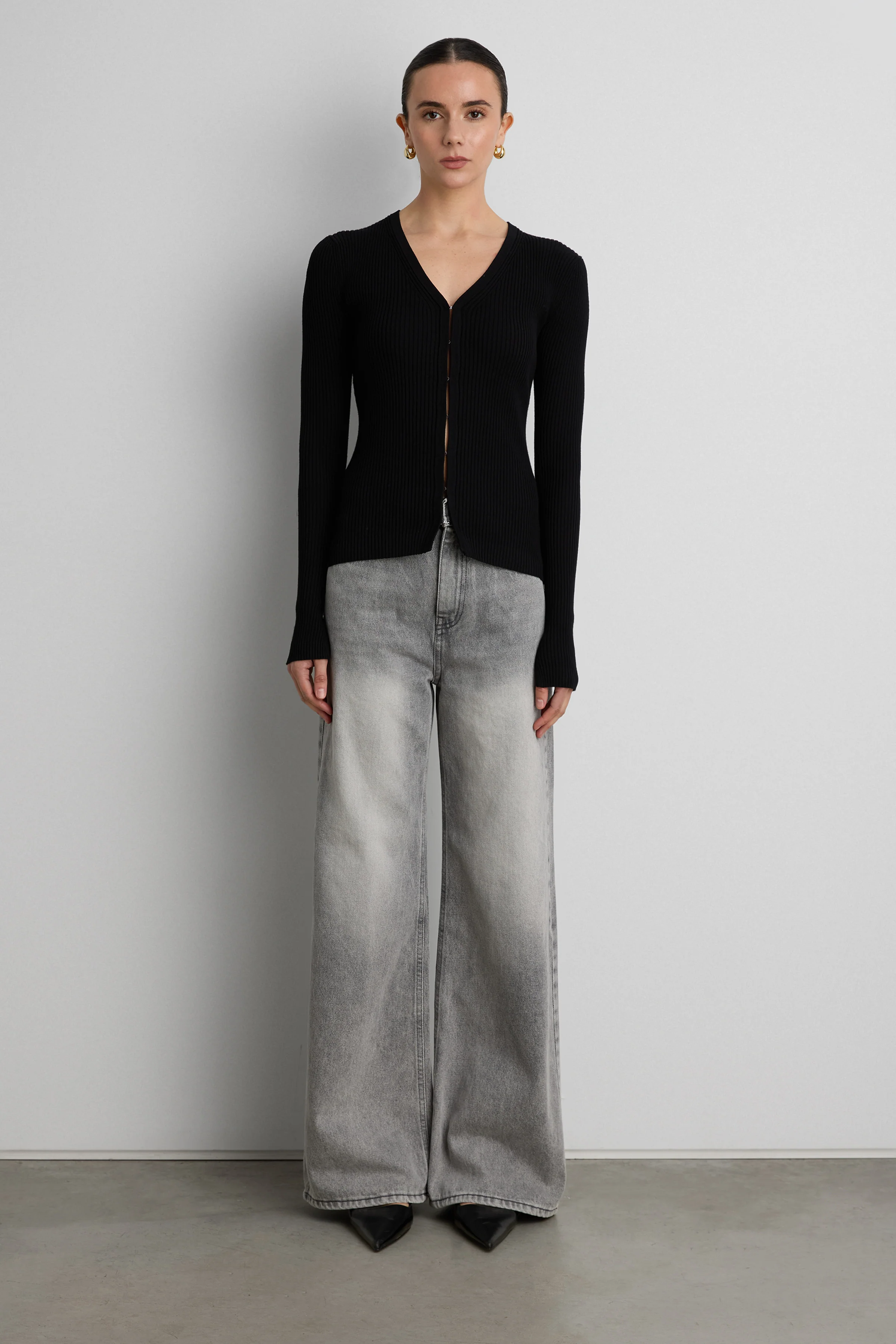 RIBBED HOOK AND EYE FRONT CARDIGAN - Image 2