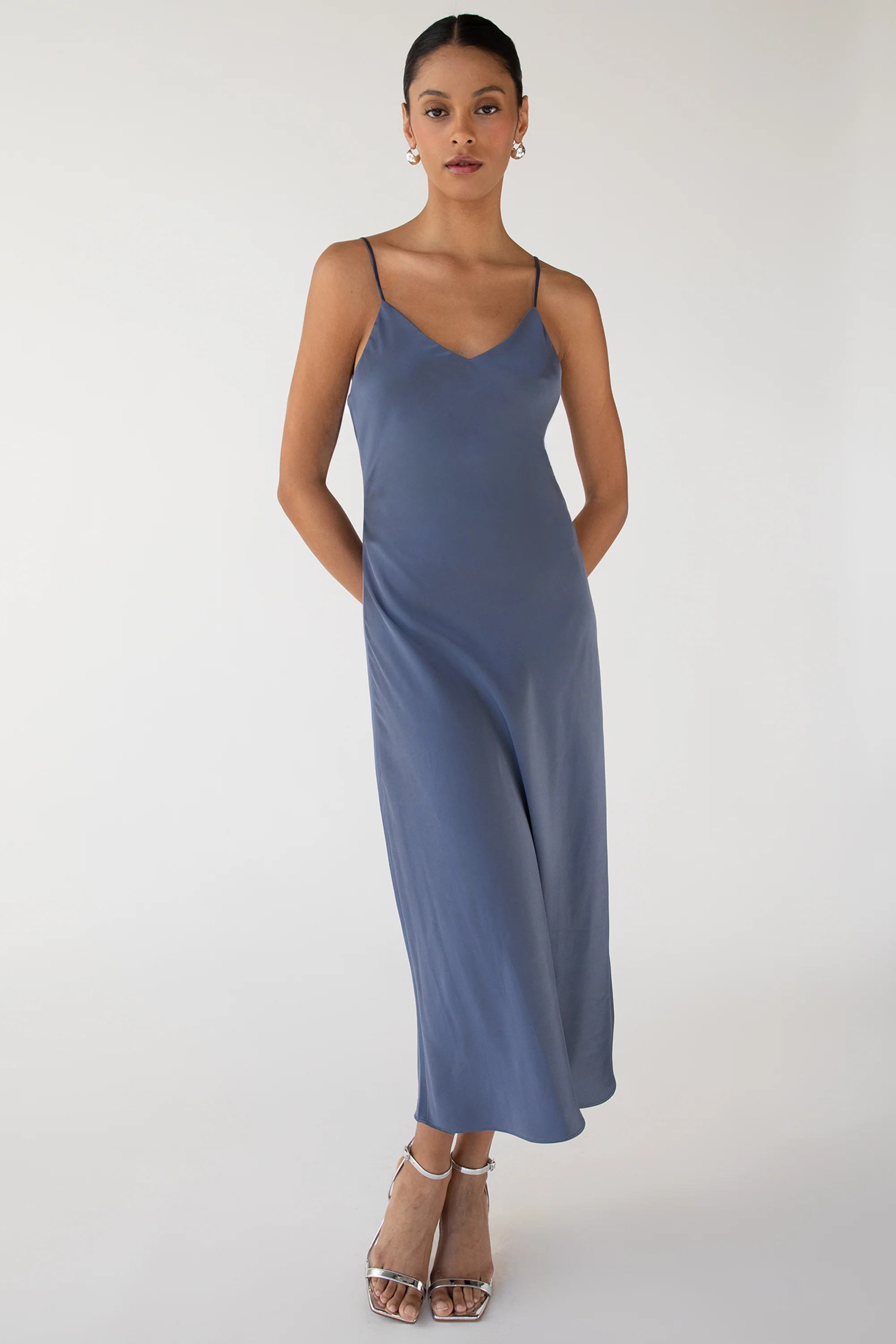 SATIN V-NECK MIDI DRESS - Image 10