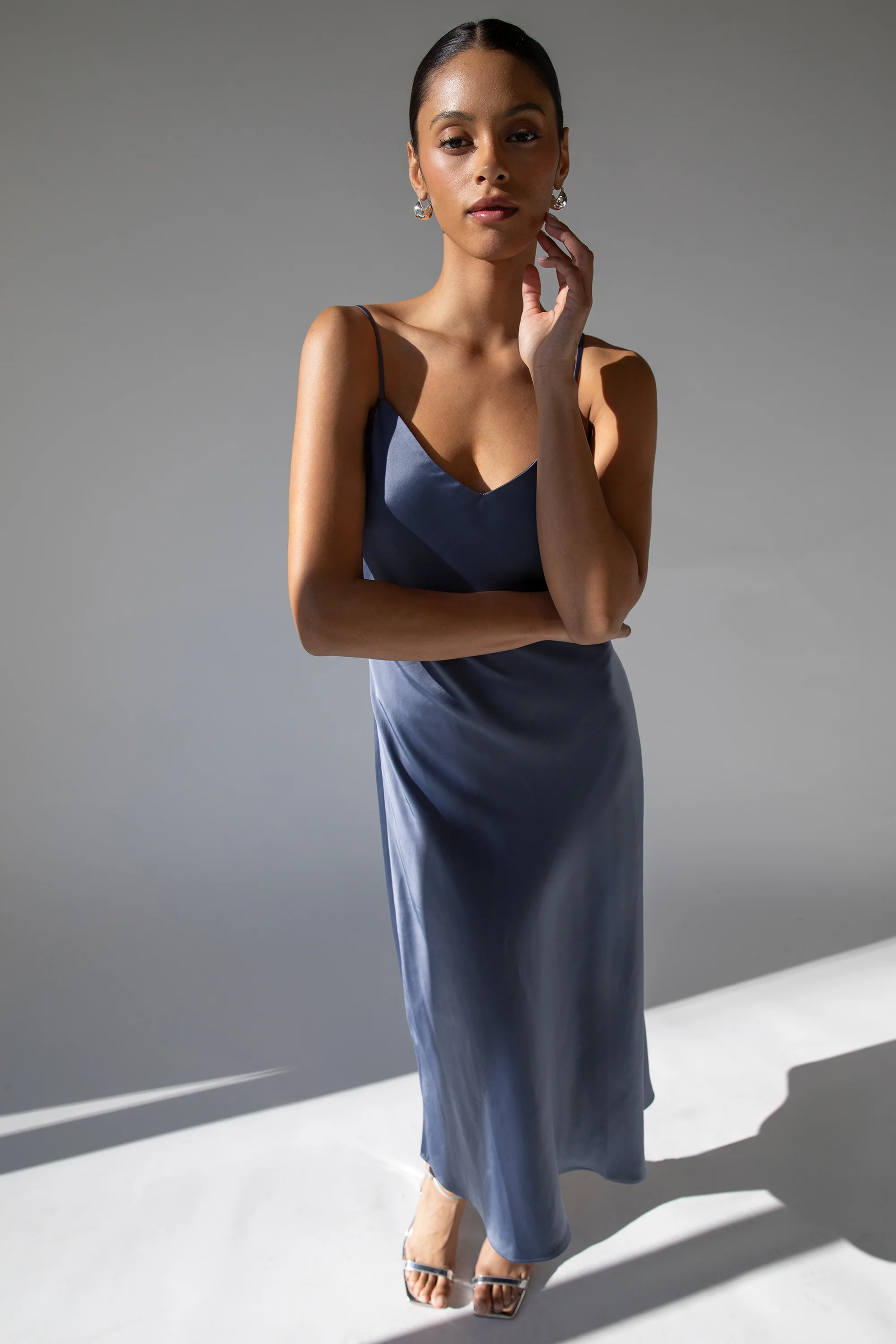 SATIN V-NECK MIDI DRESS - Image 12