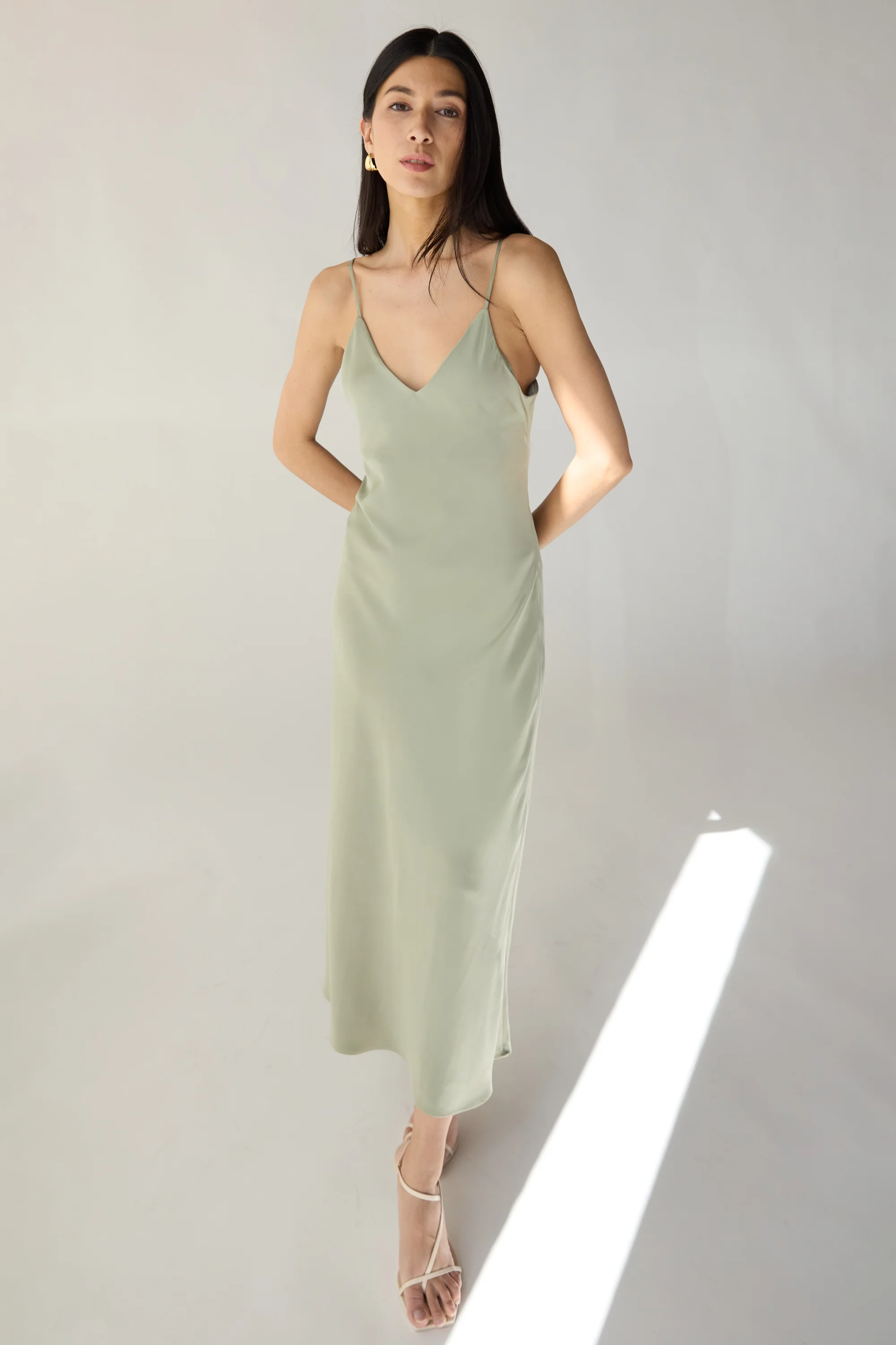 SATIN V-NECK MIDI DRESS - Image 13
