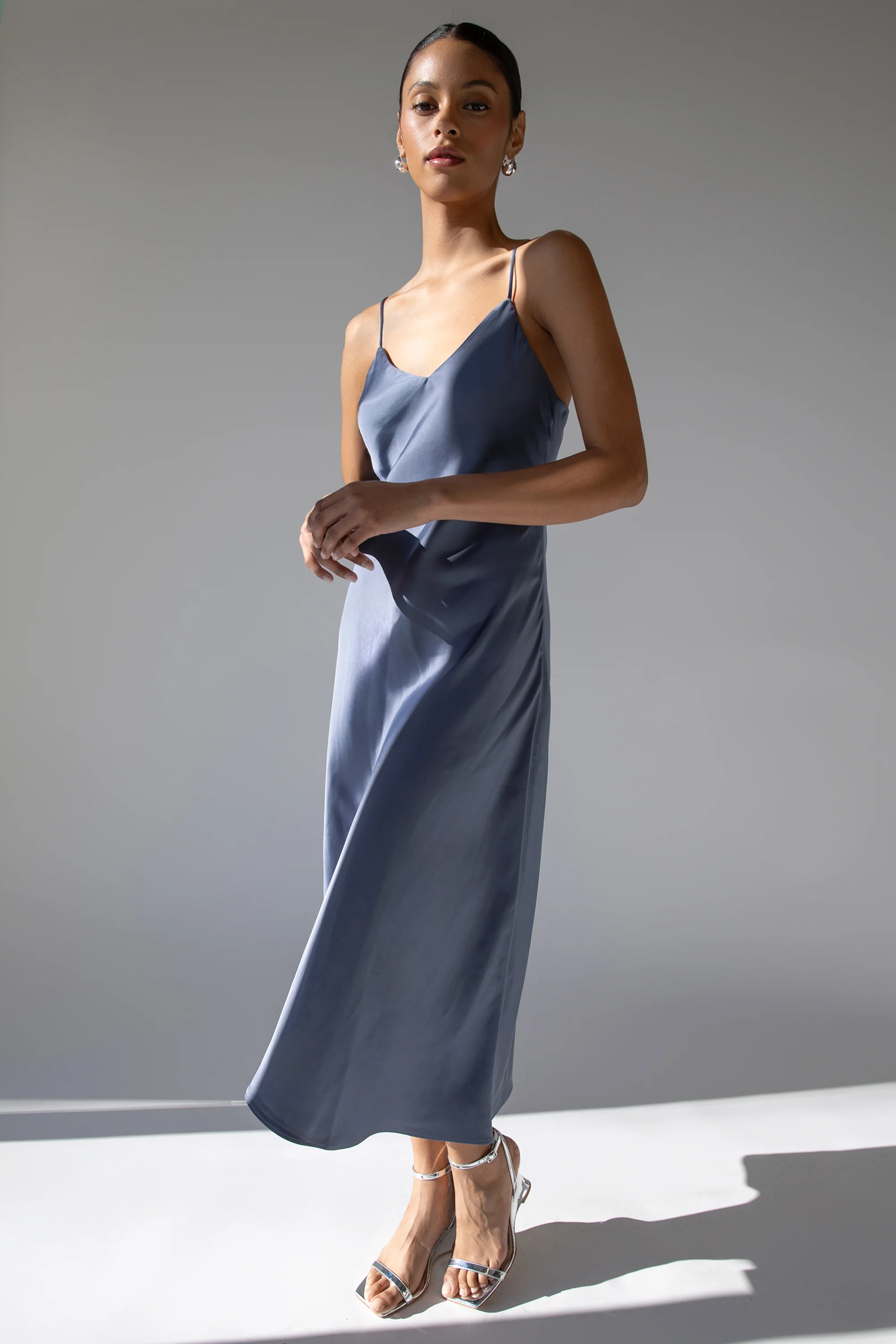 SATIN V-NECK MIDI DRESS - Image 9