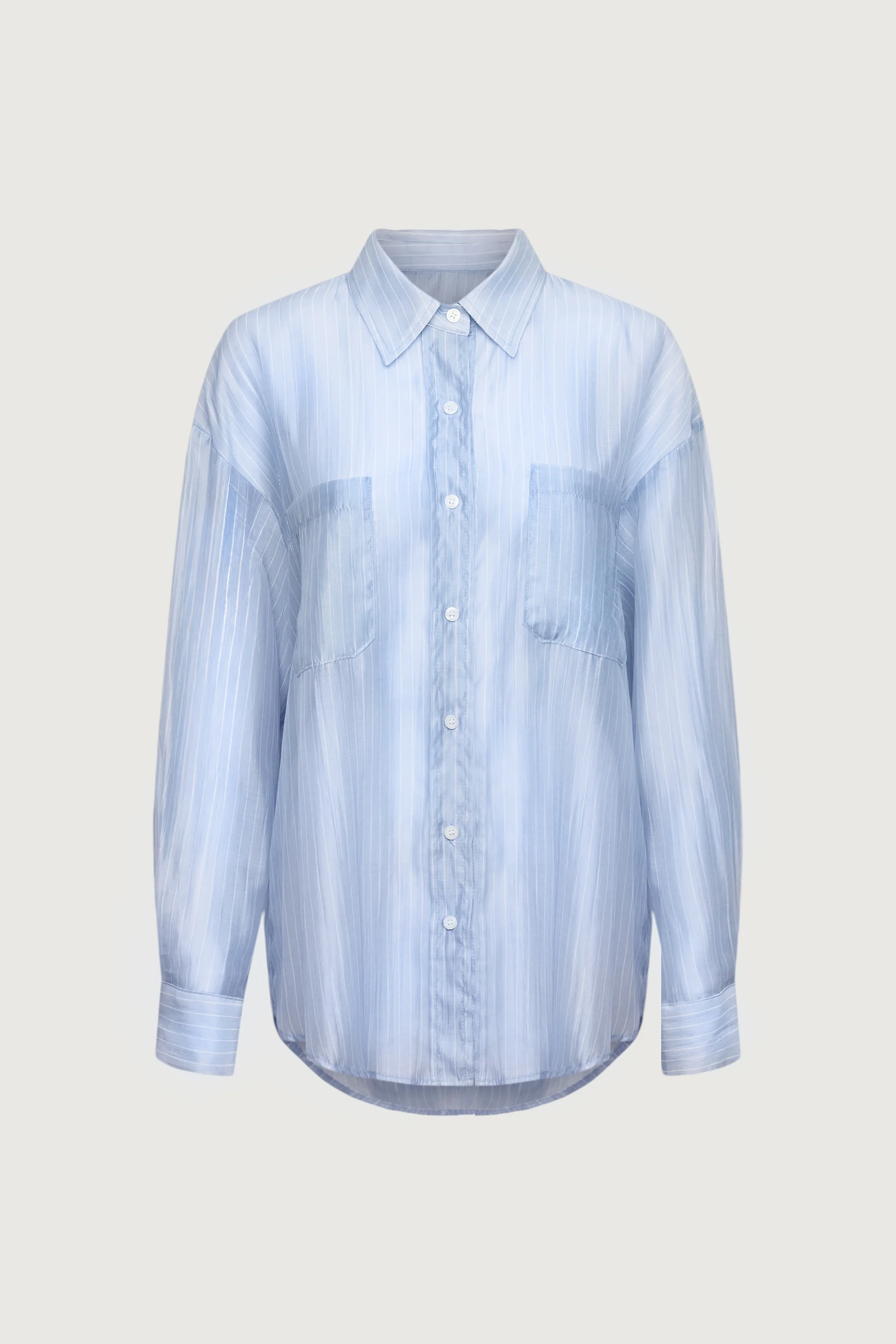 SHEER STRIPE TENCEL BUTTON UP SHIRT - Image 4