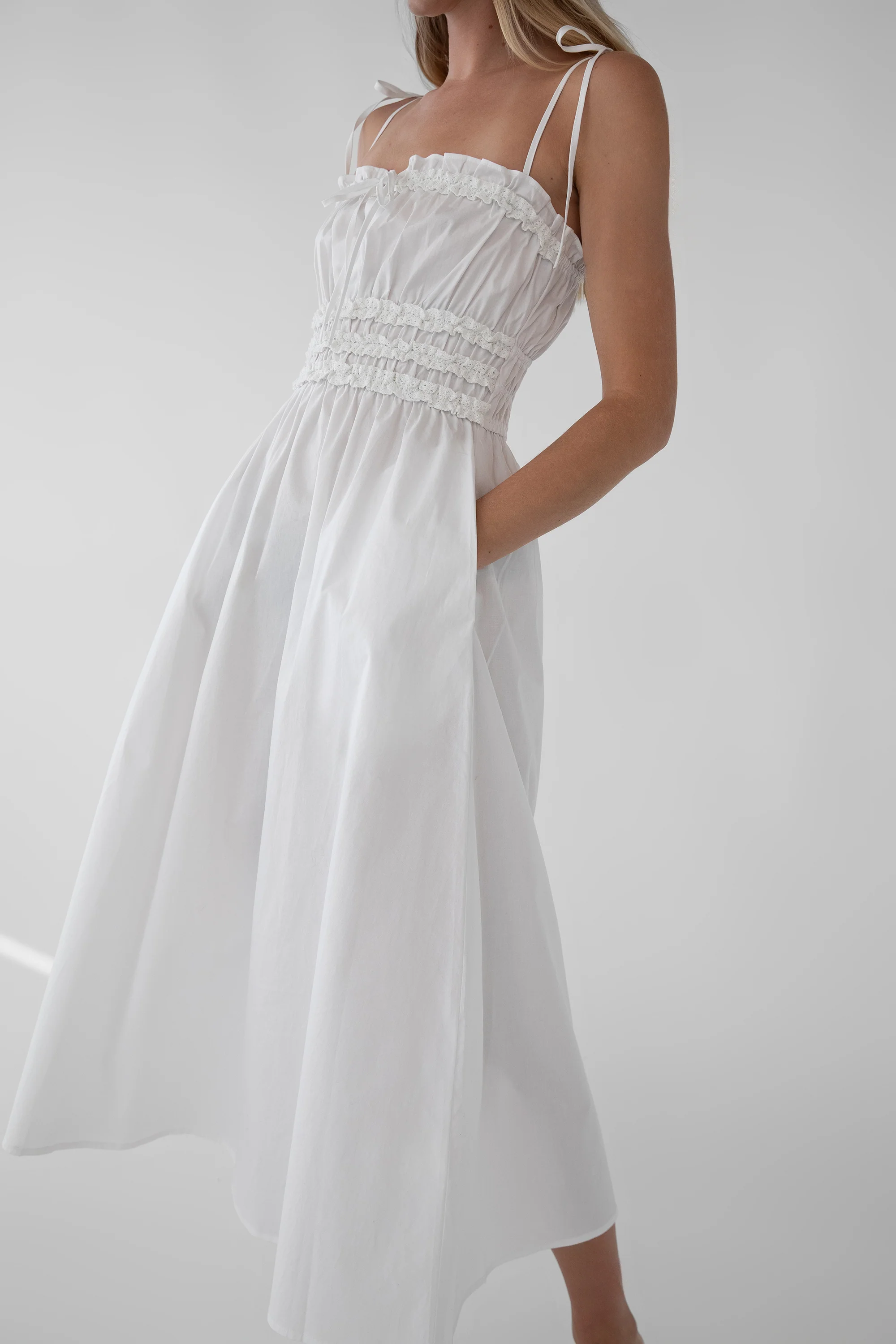 SHIRRED BODICE MIDI DRESS - Image 2