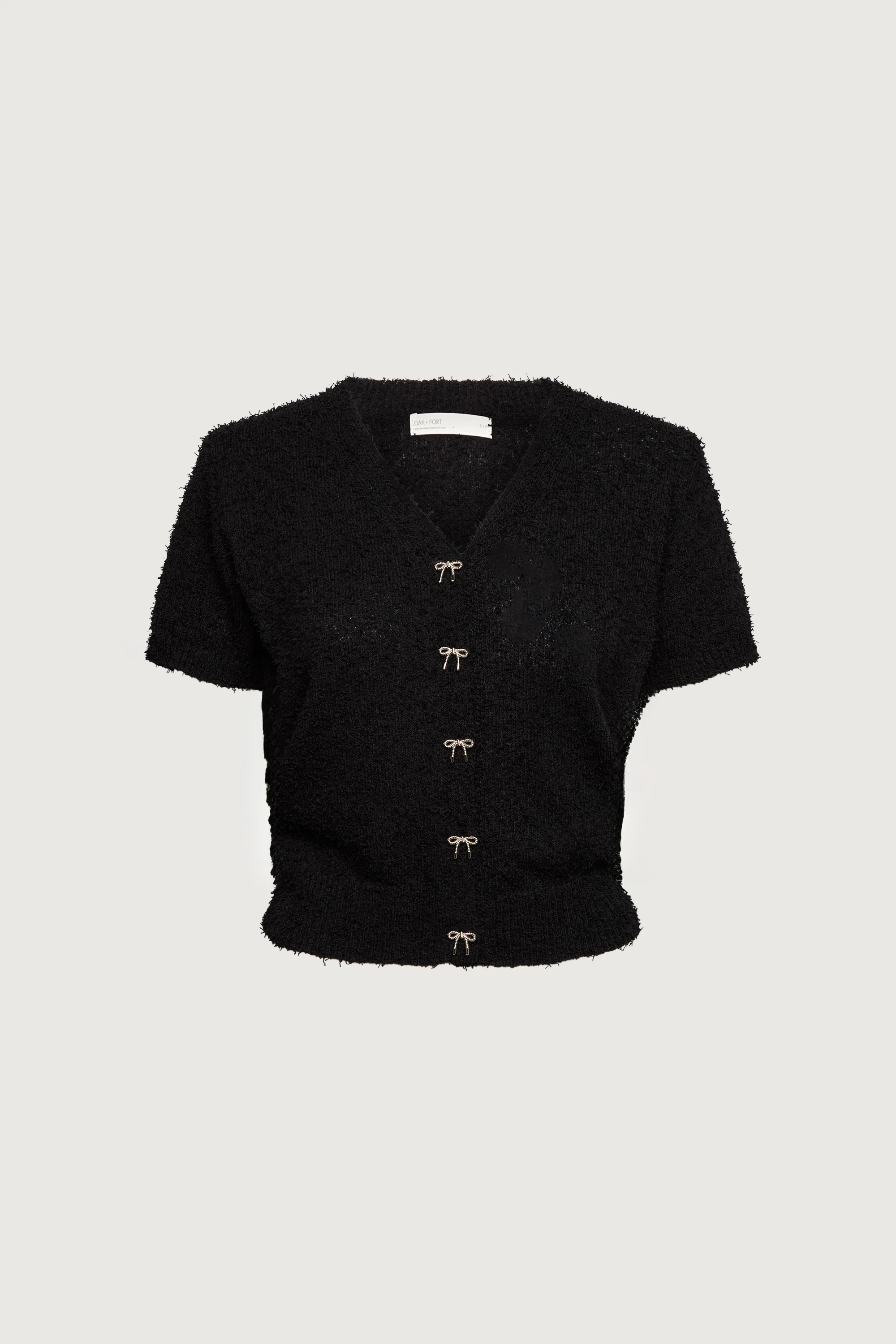 SHORT SLEEVE BOW BUTTON CARDIGAN