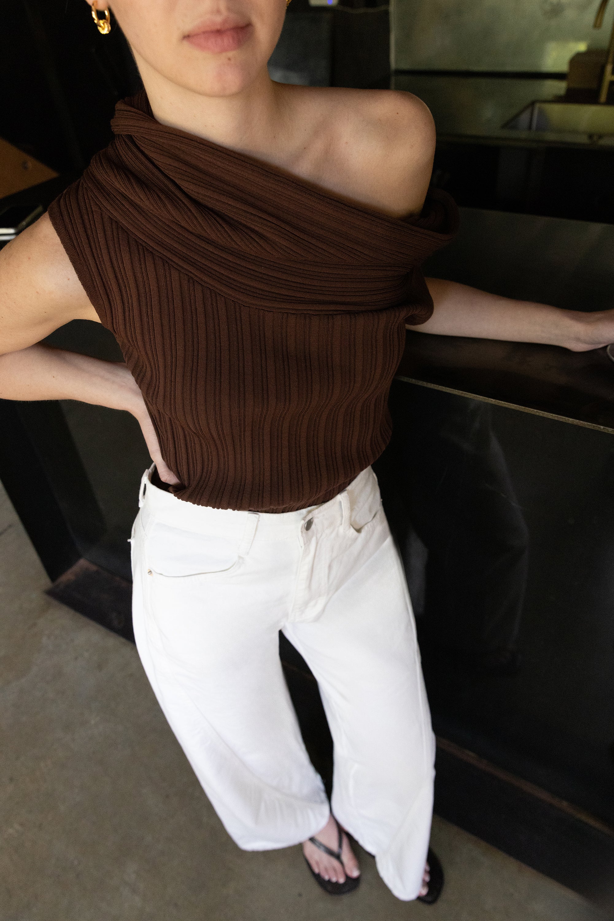 SHORT SLEEVE OFF THE SHOULDER KNIT SWEATER - Image 5