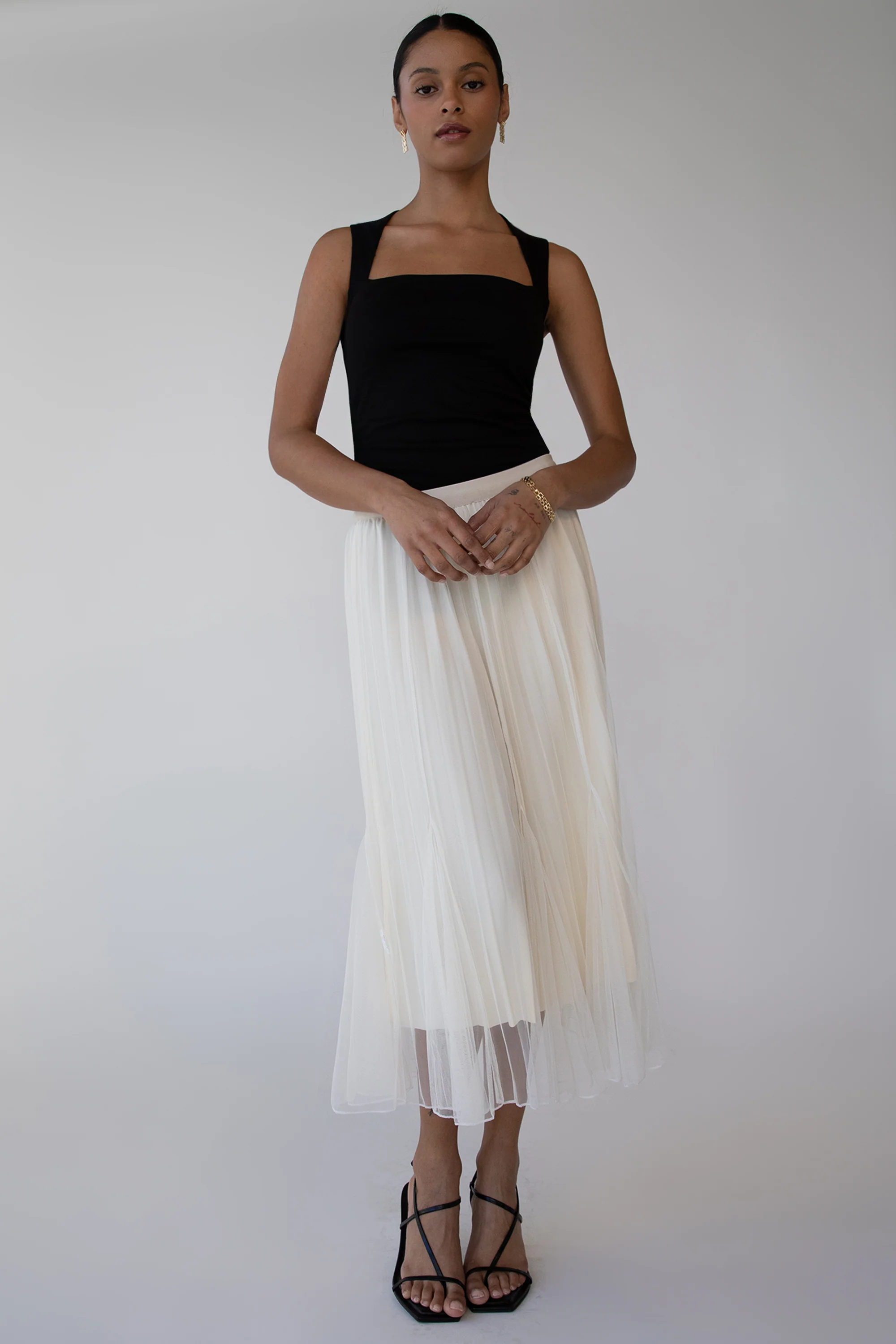 REVERSIBLE LAYERED PLEATED MIDI SKIRT - Image 3