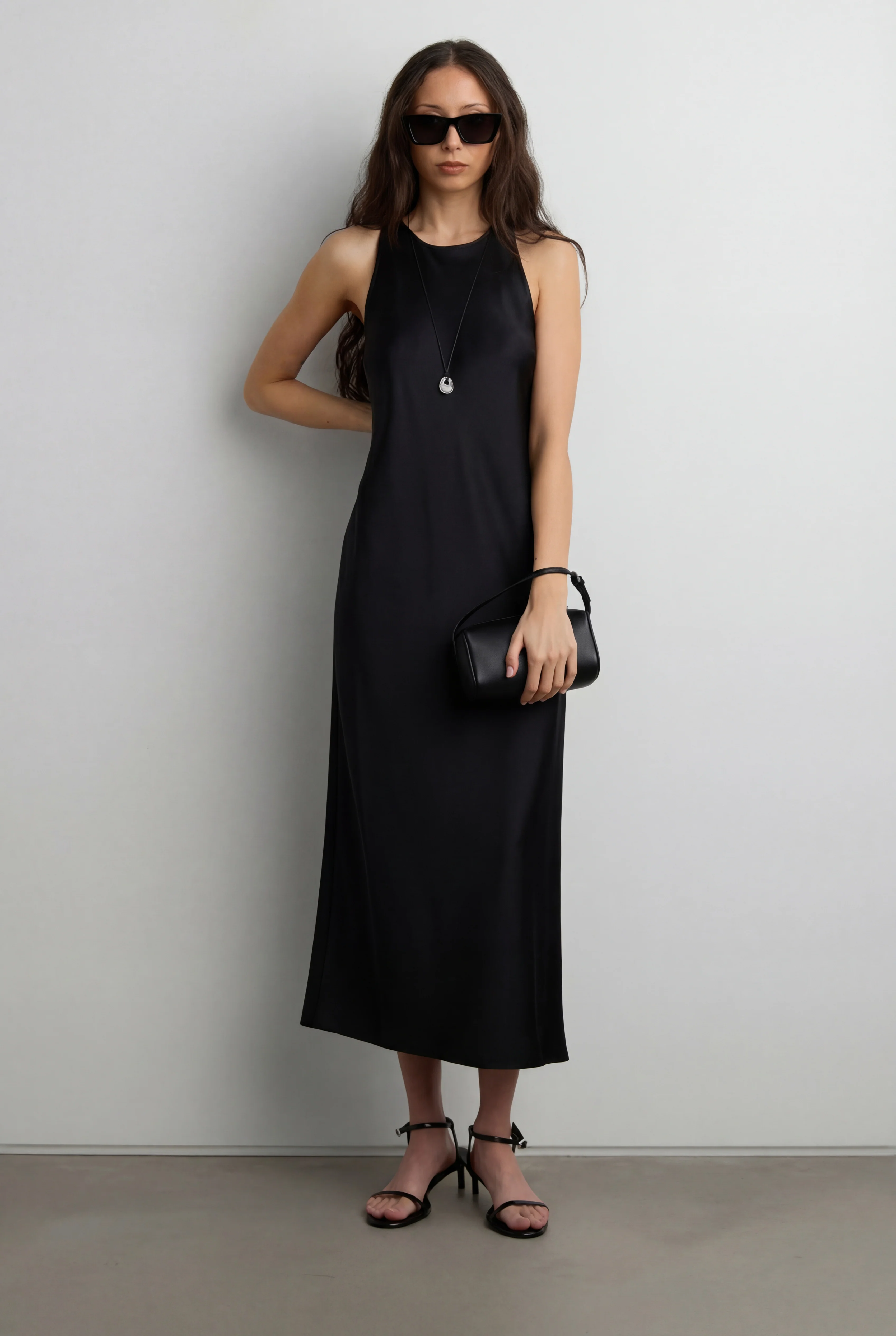 SLEEVELESS MIDI SATIN DRESS