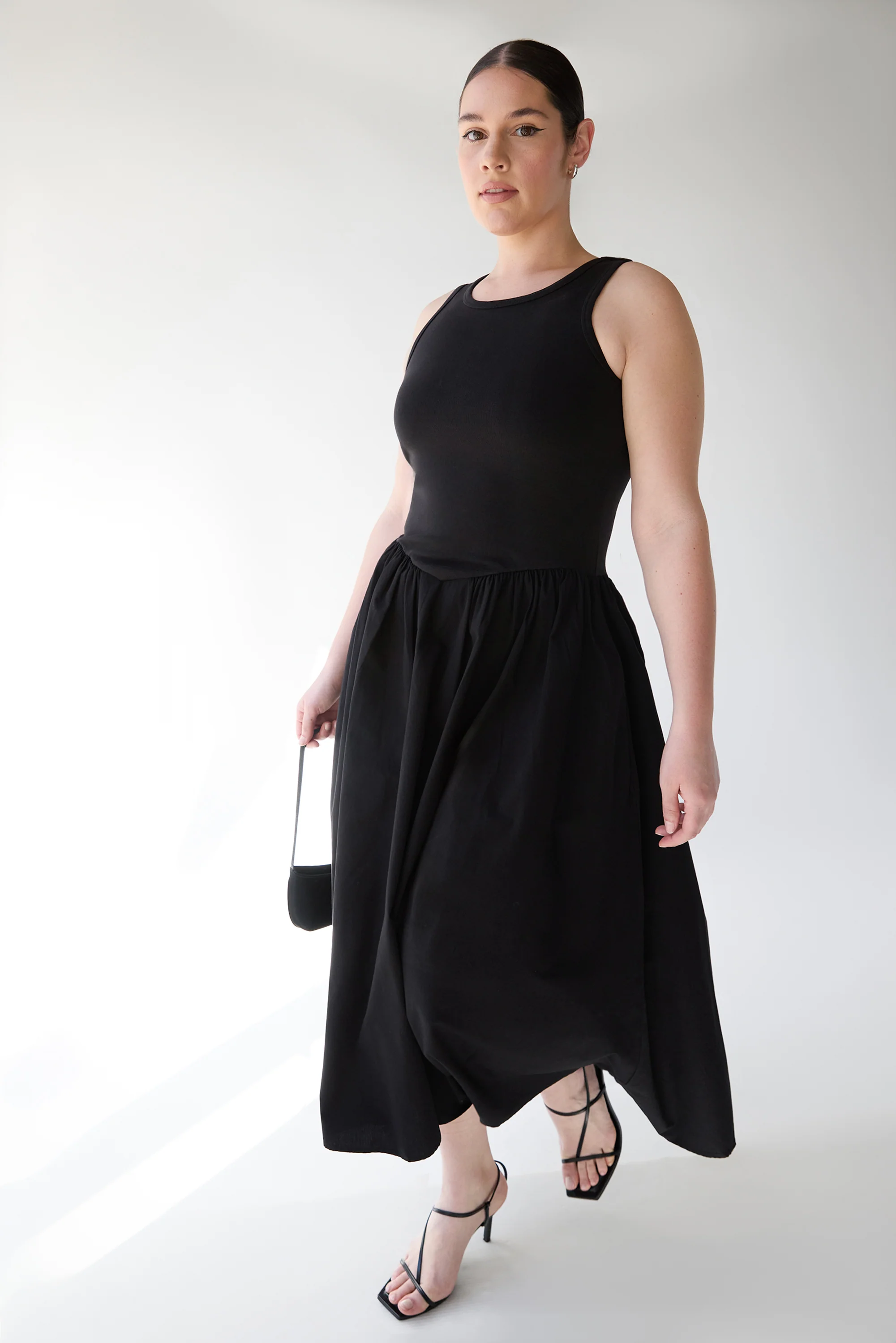 POPLIN RIB-KNIT DROP WAIST MIDI DRESS - Image 8