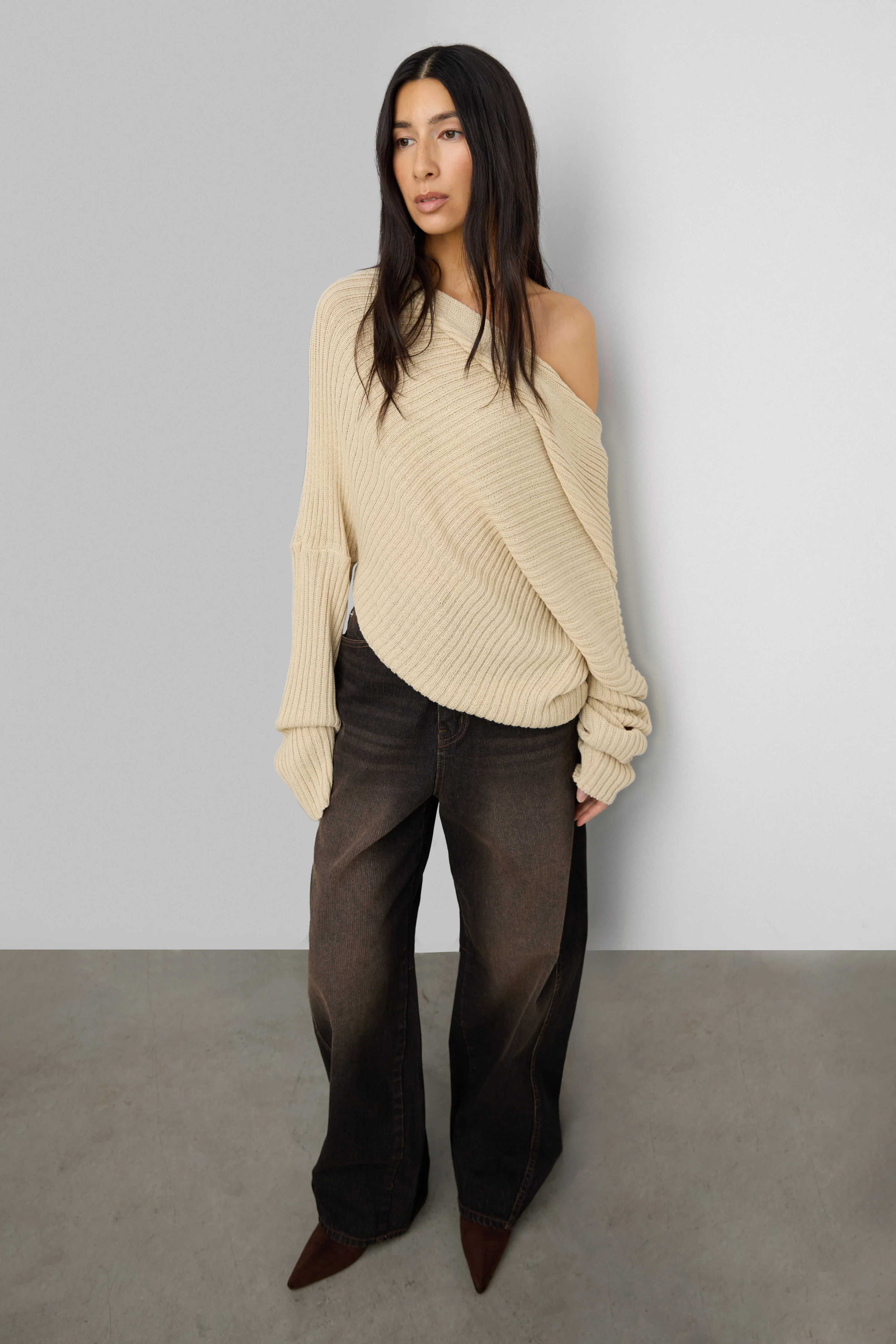 SLOUCHY OFF THE SHOULDER KNIT HOODIE - Image 15
