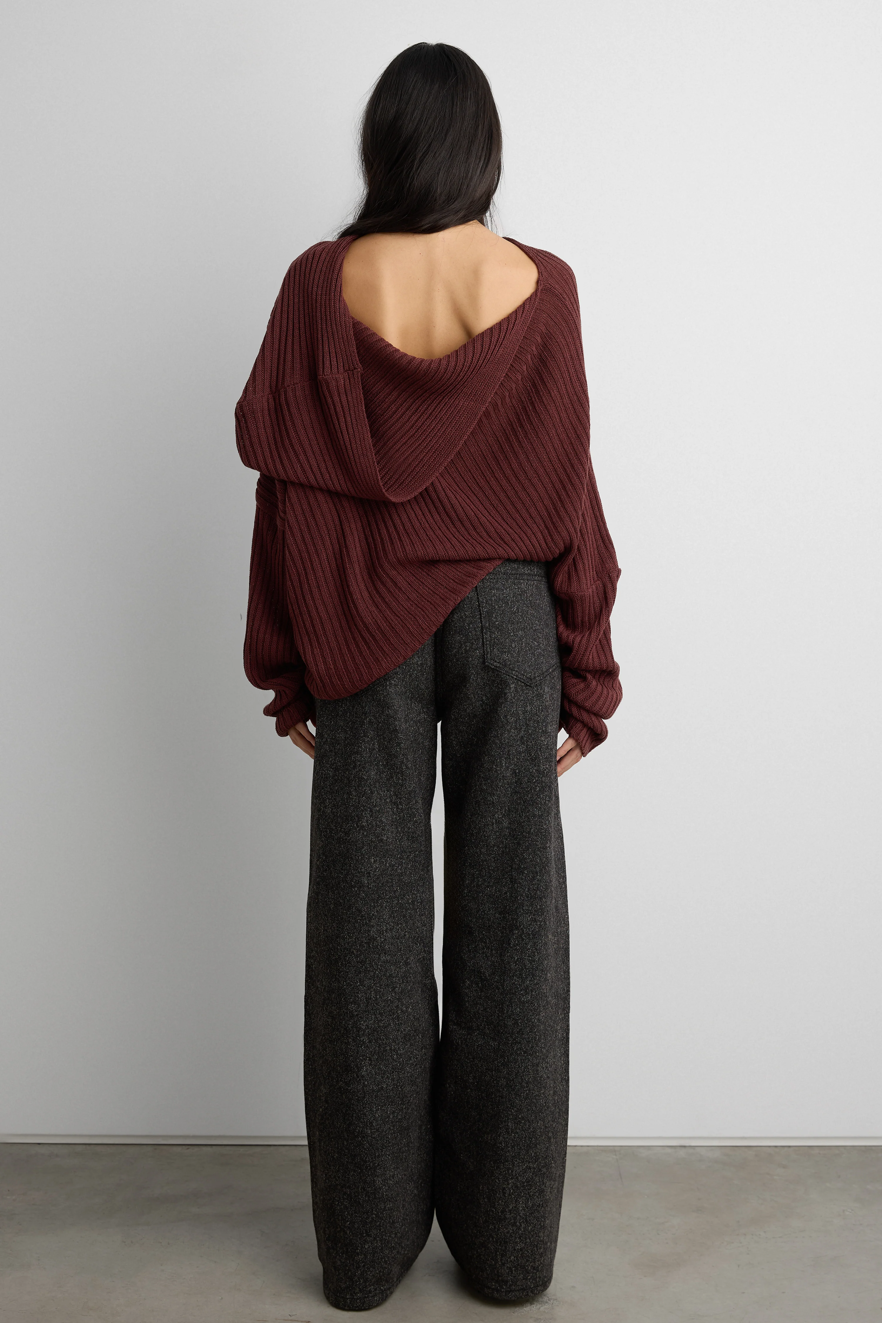 SLOUCHY OFF THE SHOULDER KNIT HOODIE - Image 4
