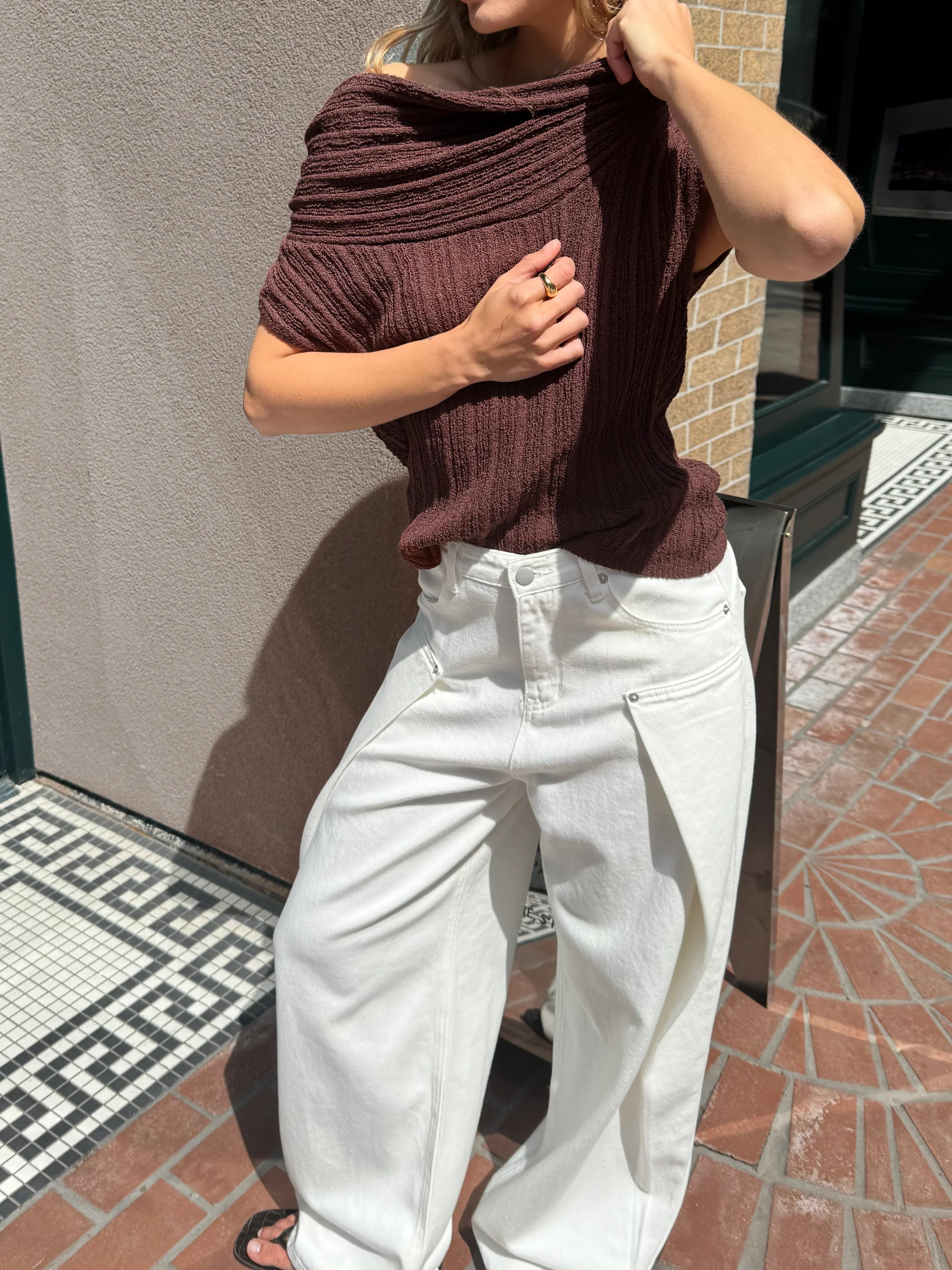 SLOUCHY OFF THE SHOULDER SHORT SLEEVE SWEATER - Image 2