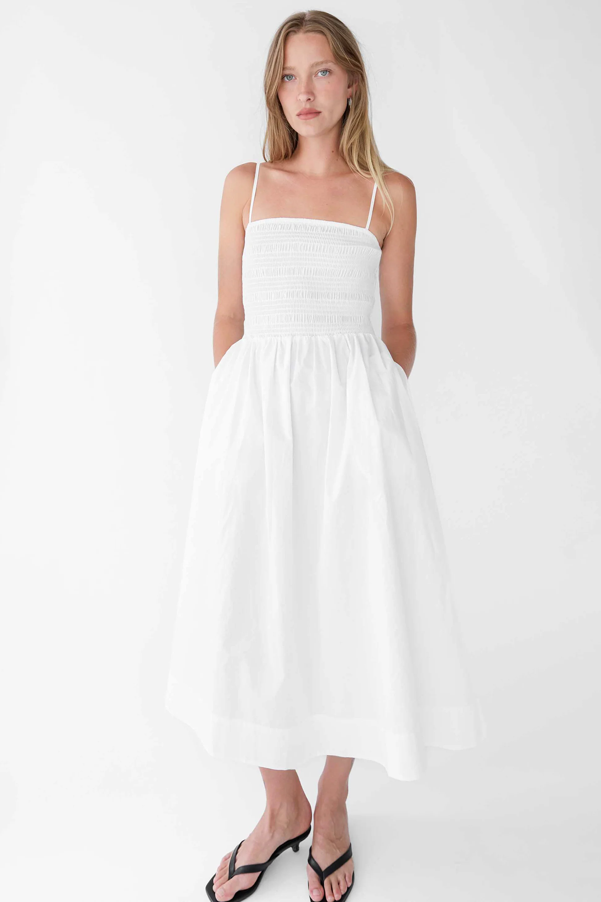 SMOCKED POPLIN MIDI DRESS - Image 2