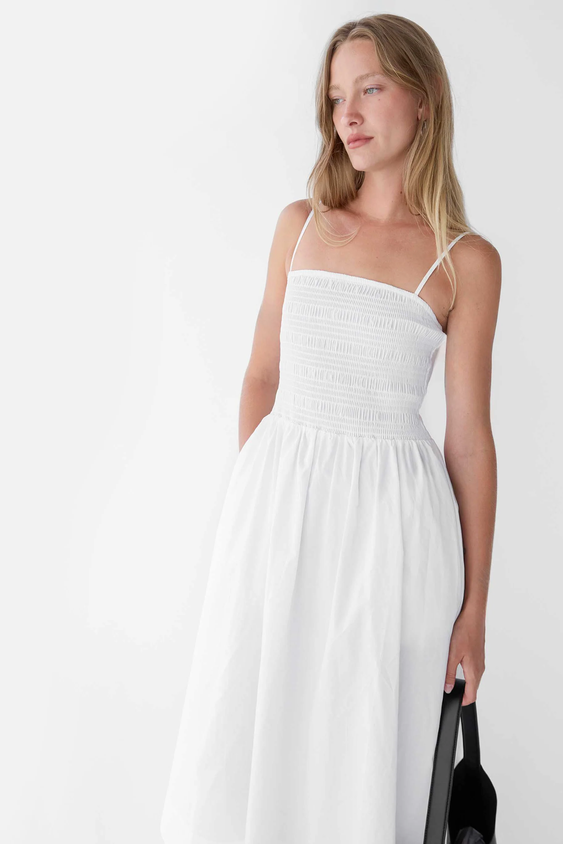 SMOCKED POPLIN MIDI DRESS - Image 3