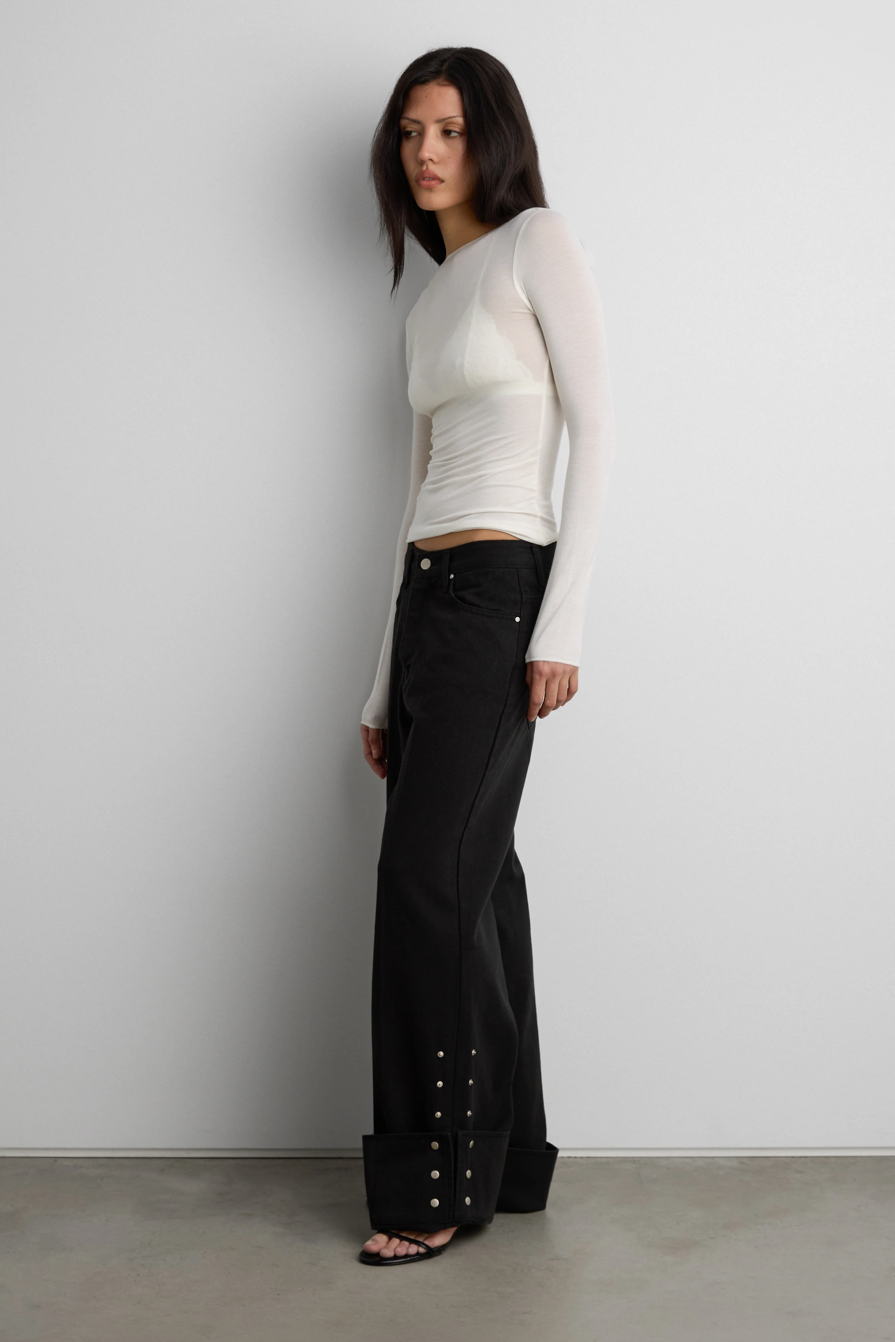 MID-RISE STRAIGHT LEG STUDDED TWILL PANT - Image 2