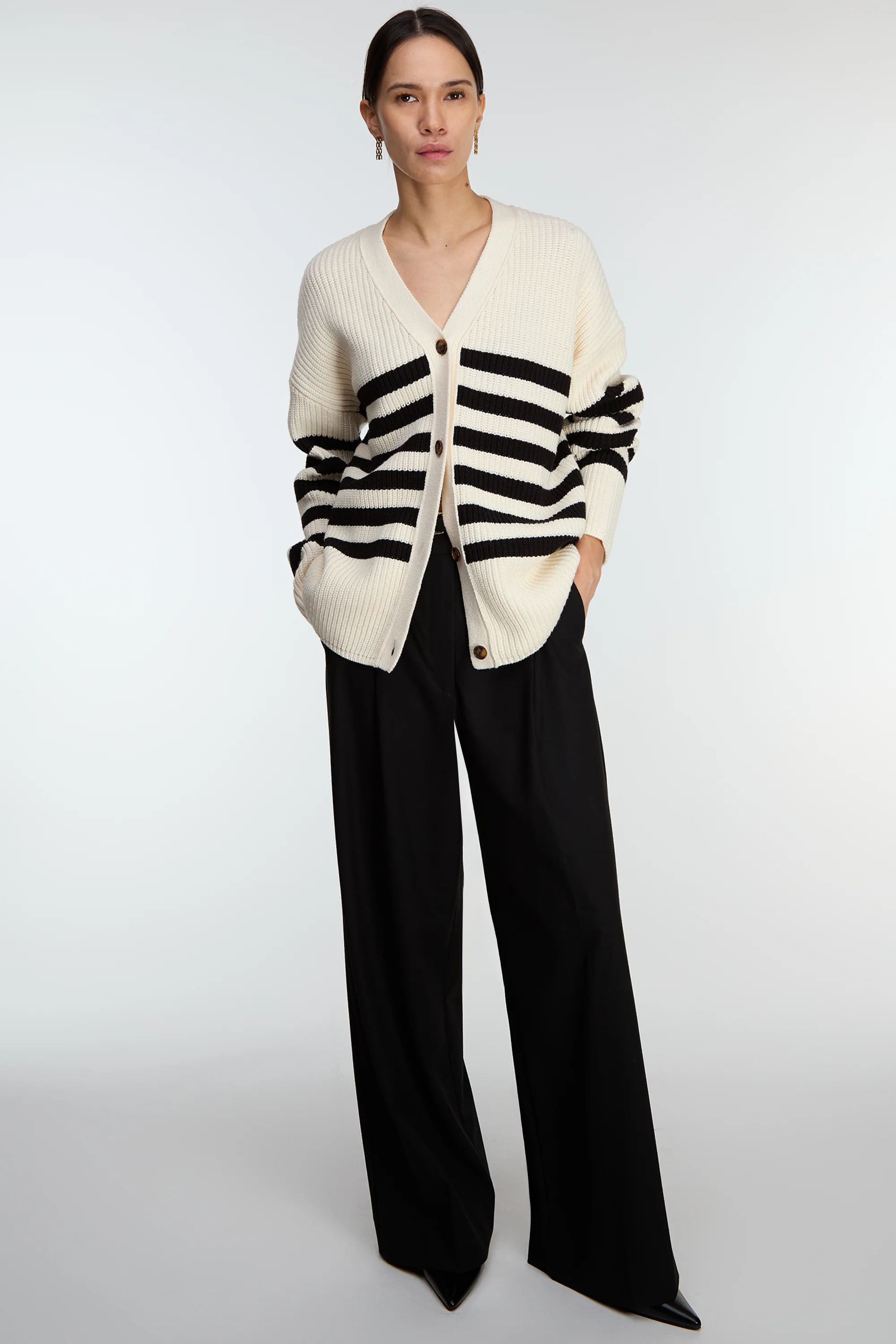 STRIPED BUTTON FRONT CARDIGAN