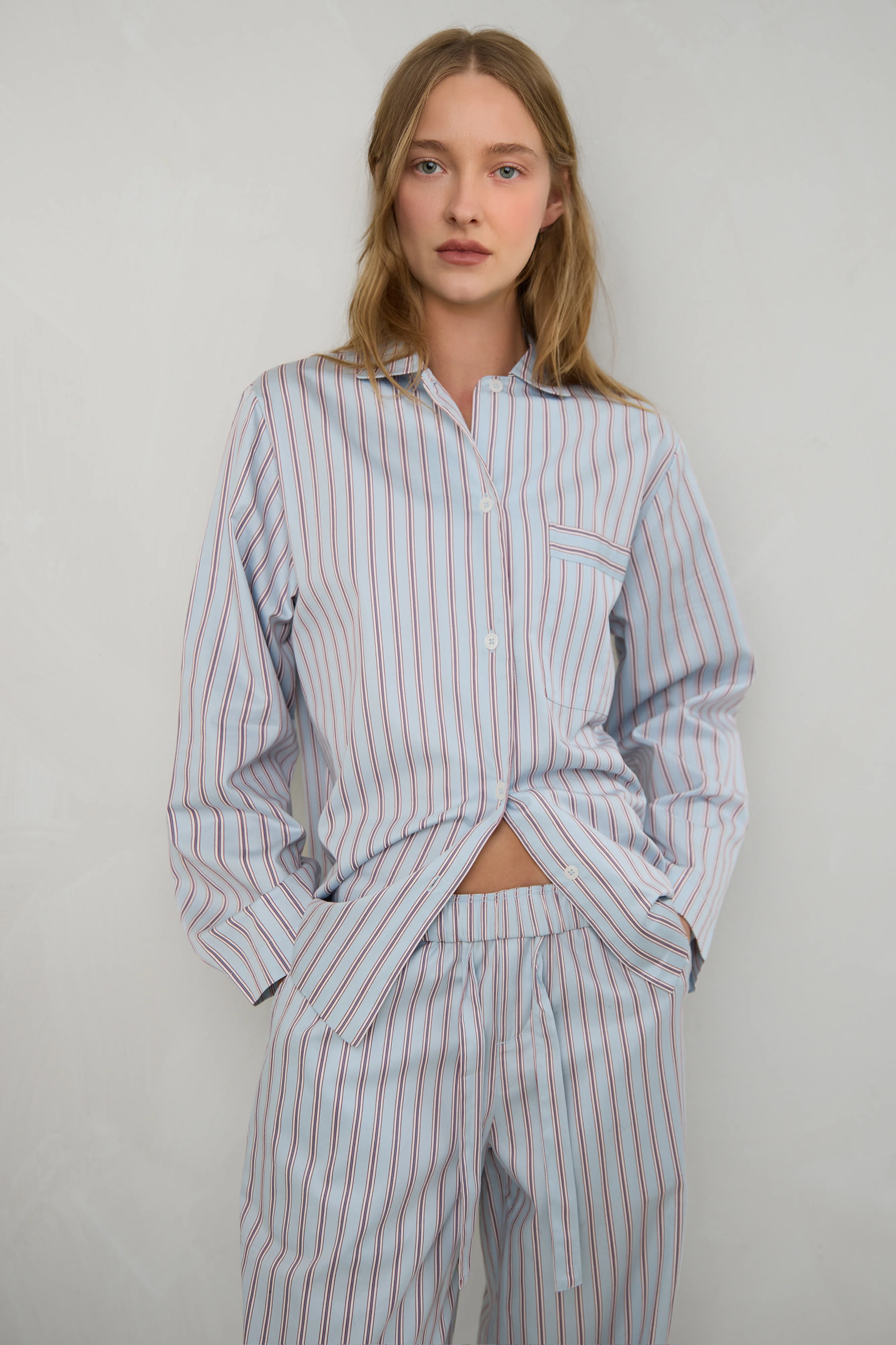 STRIPED BUTTON UP PAJAMA SHIRT - Image 3
