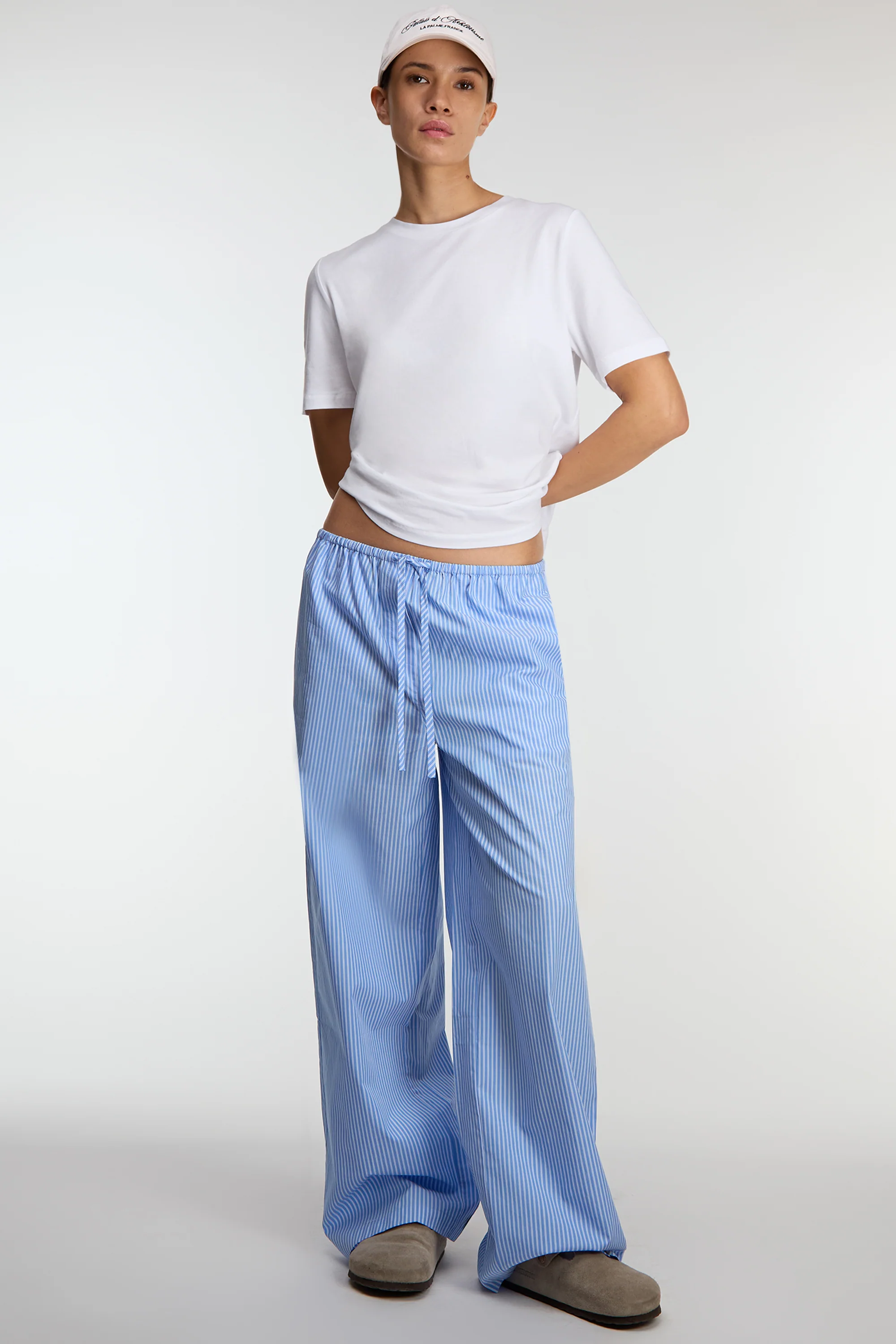 STRIPED COTTON POPLIN PAJAMA STYLE PANT