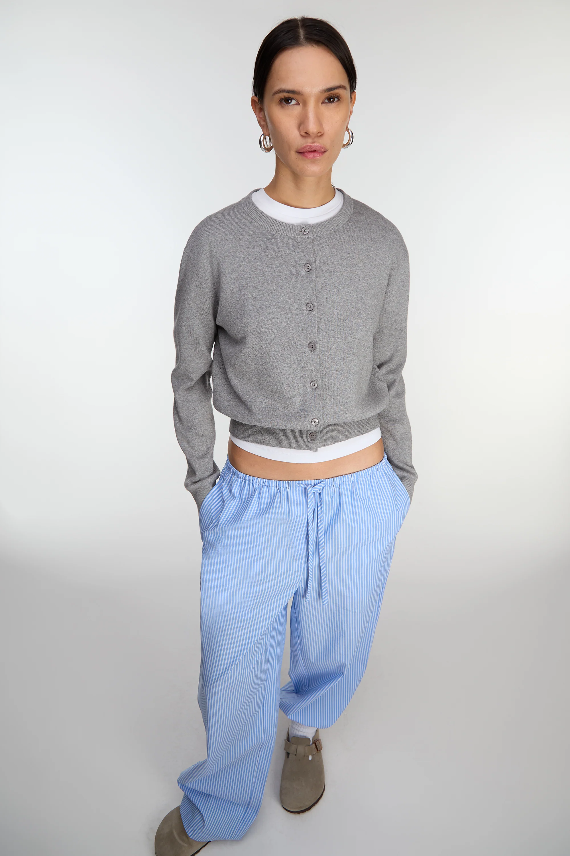 STRIPED COTTON POPLIN PAJAMA STYLE PANT - Image 4