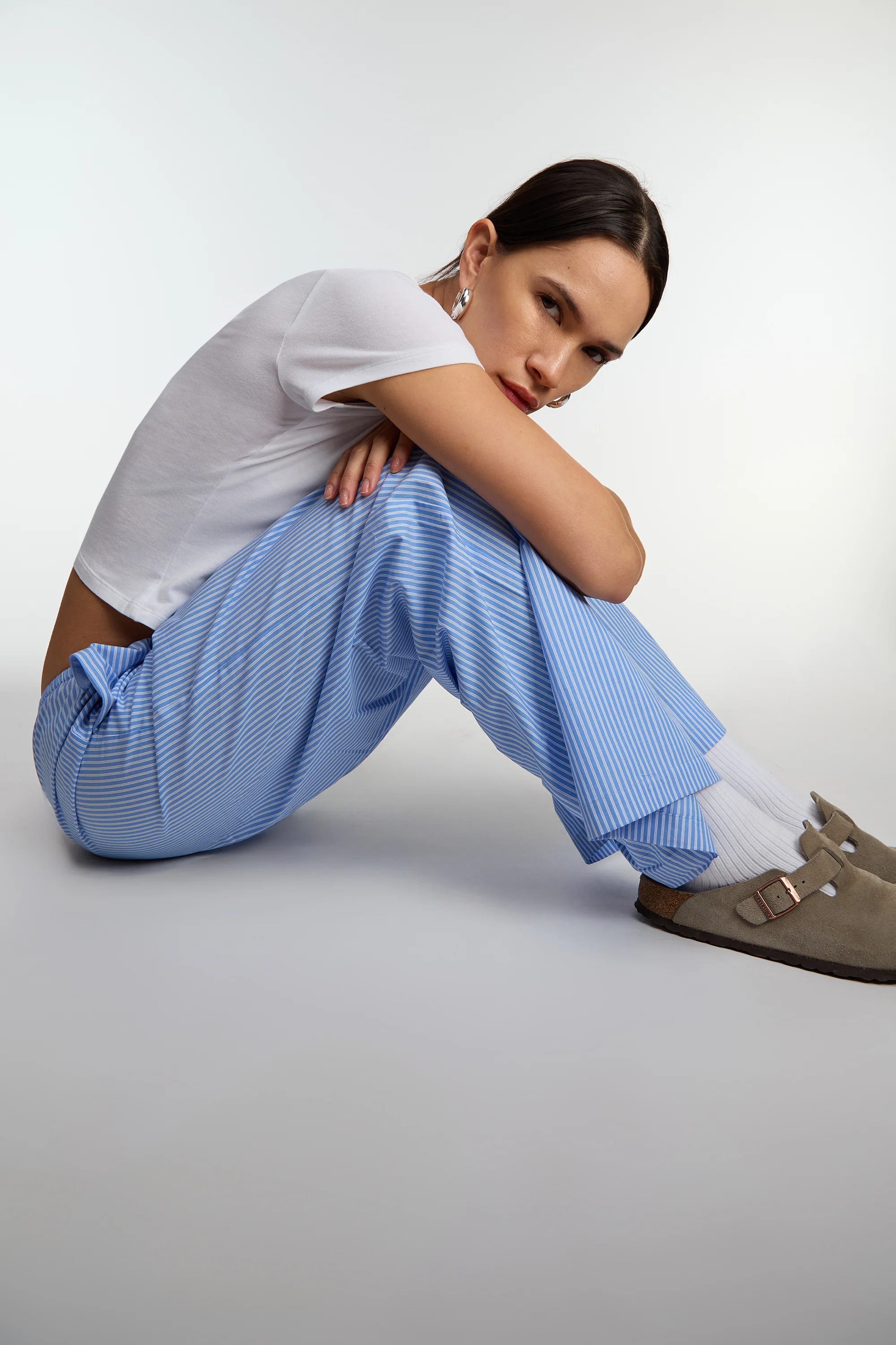 STRIPED COTTON POPLIN PAJAMA STYLE PANT - Image 5