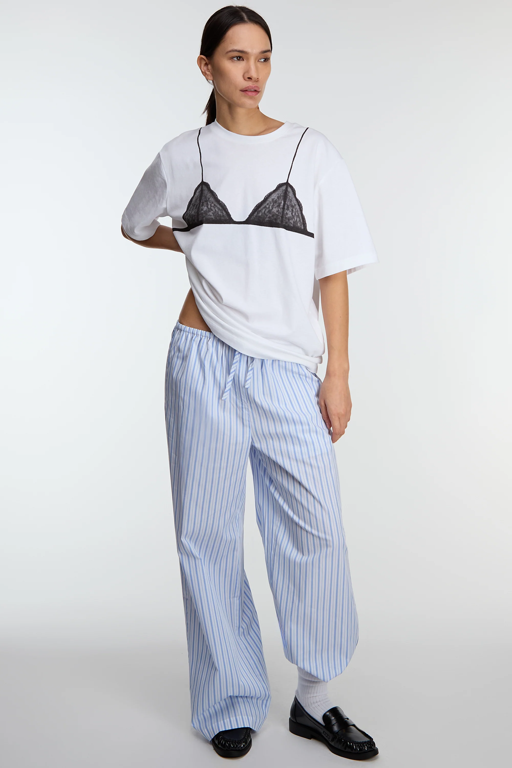 STRIPED COTTON POPLIN PAJAMA STYLE PANT - Image 8