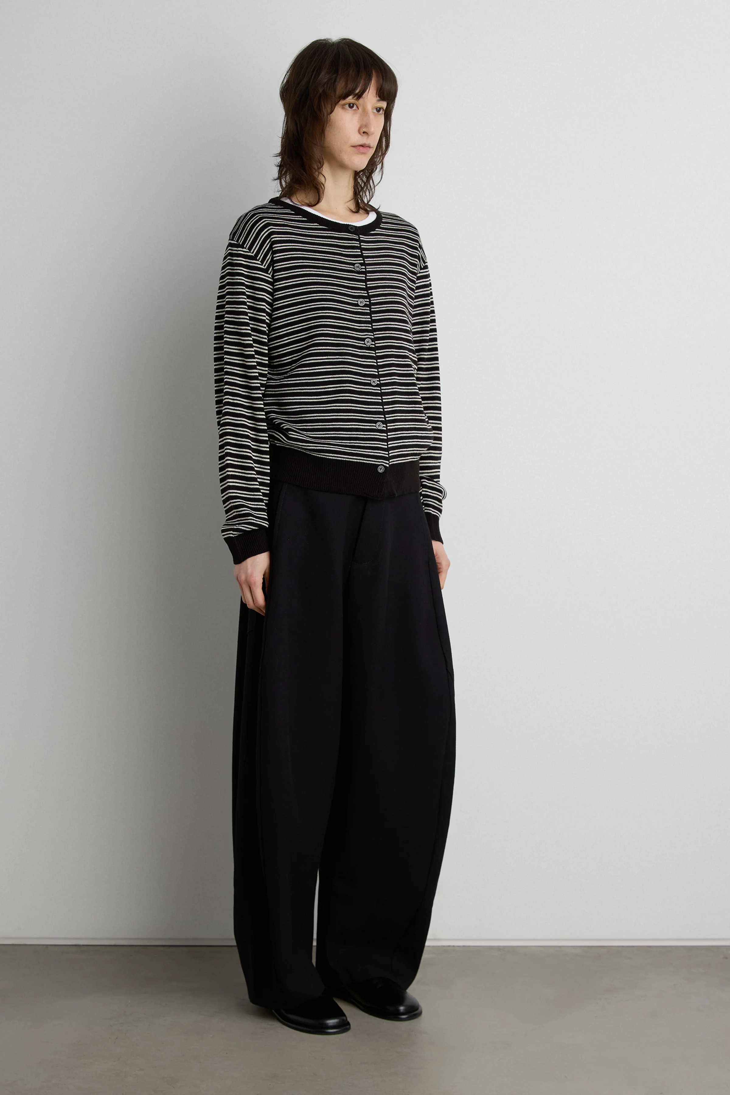 STRIPED ROUND NECK BUTTON UP CARDIGAN - Image 3