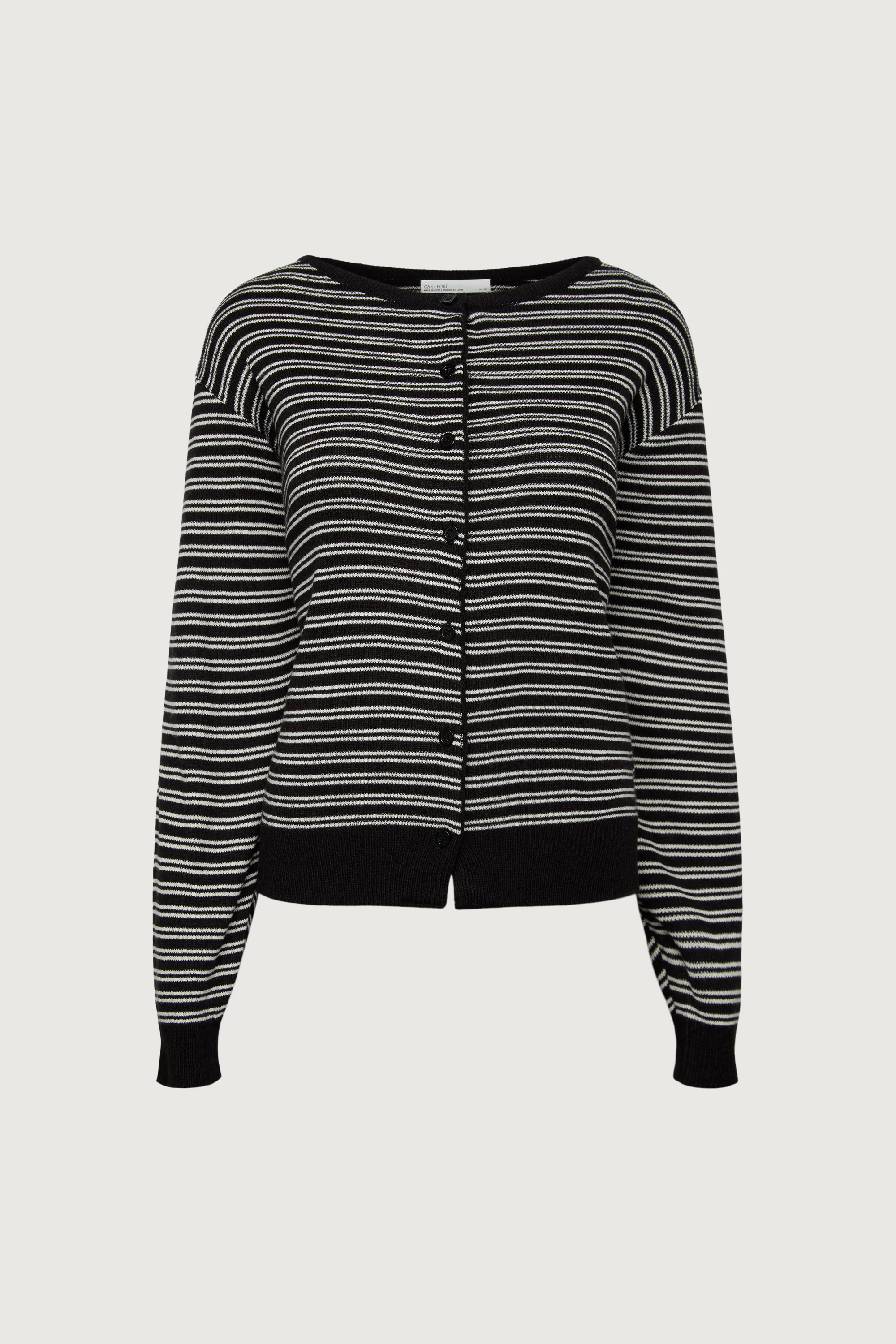 STRIPED ROUND NECK BUTTON UP CARDIGAN - Image 5