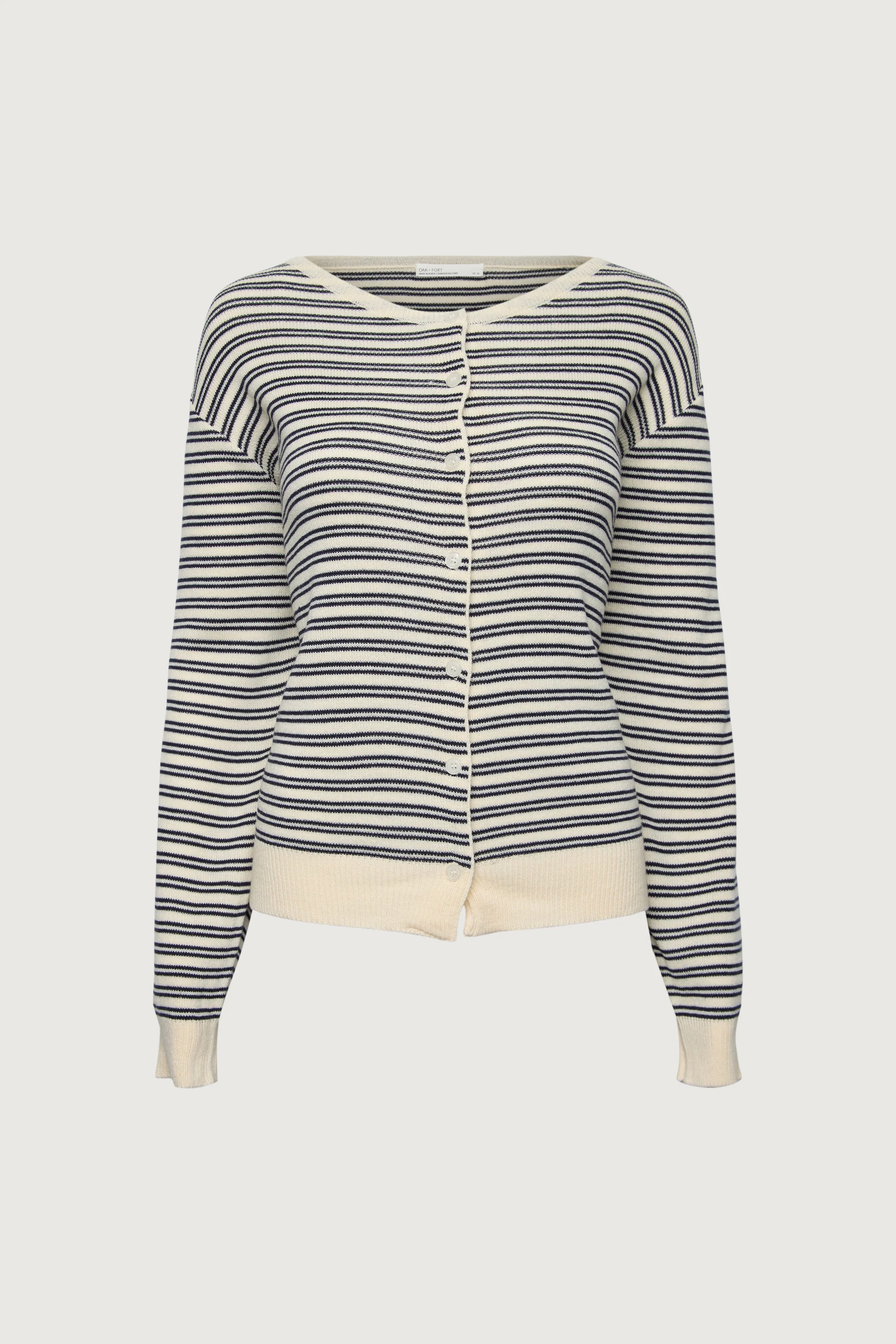 STRIPED ROUND NECK BUTTON UP CARDIGAN - Image 6