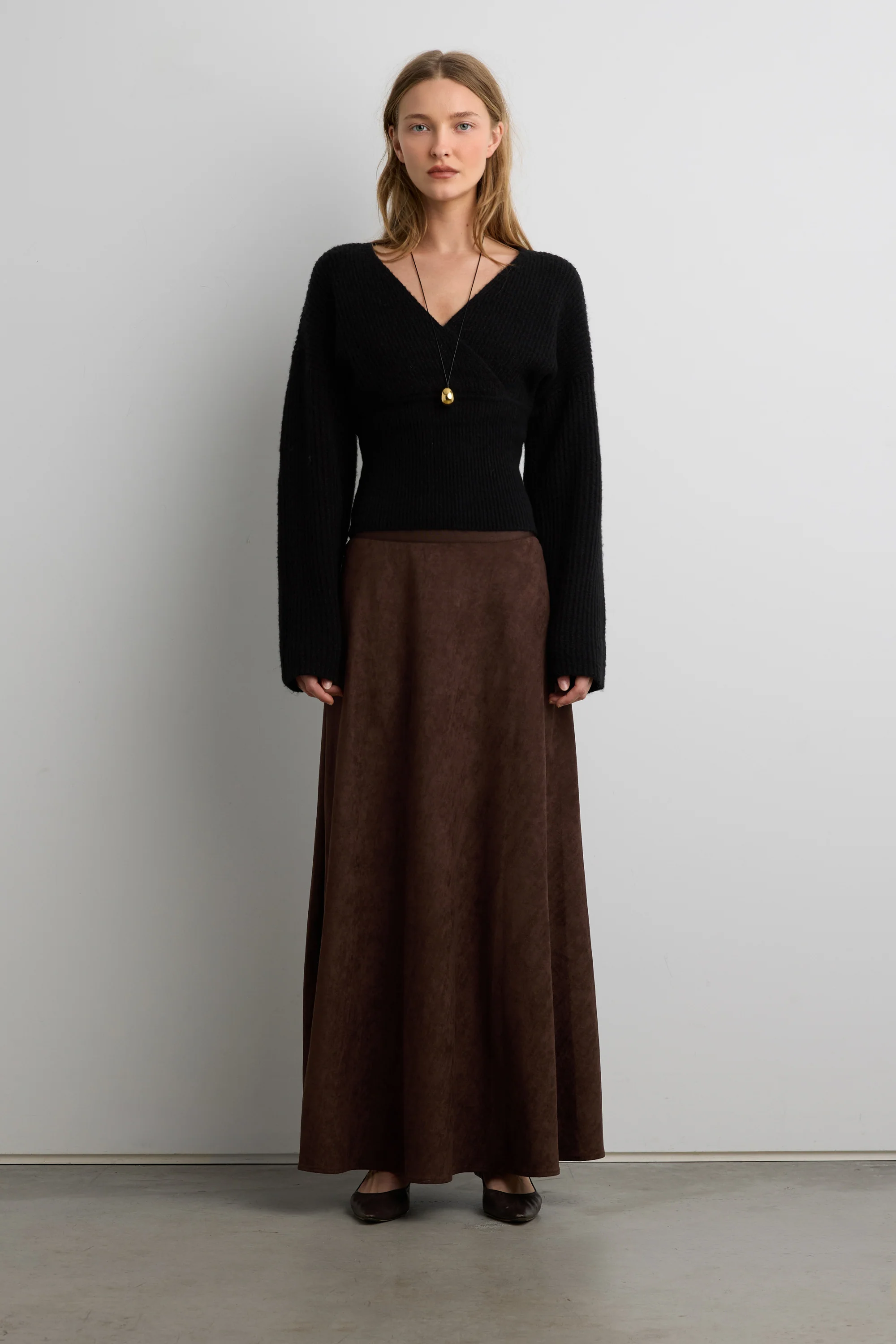 SUEDE EFFECT MIDI SKIRT
