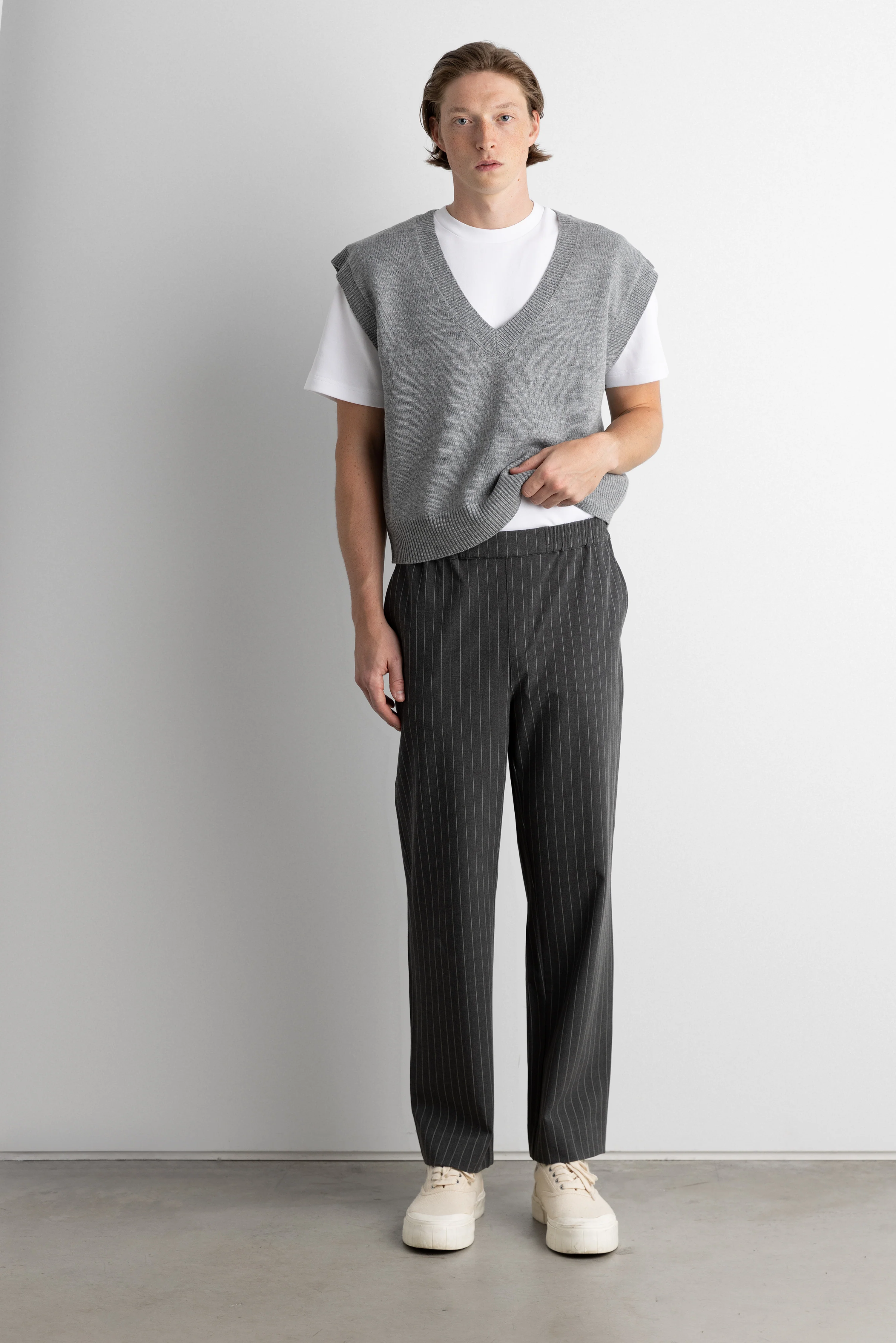 PINSTRIPE ELASTIC WAIST DRESS PANT