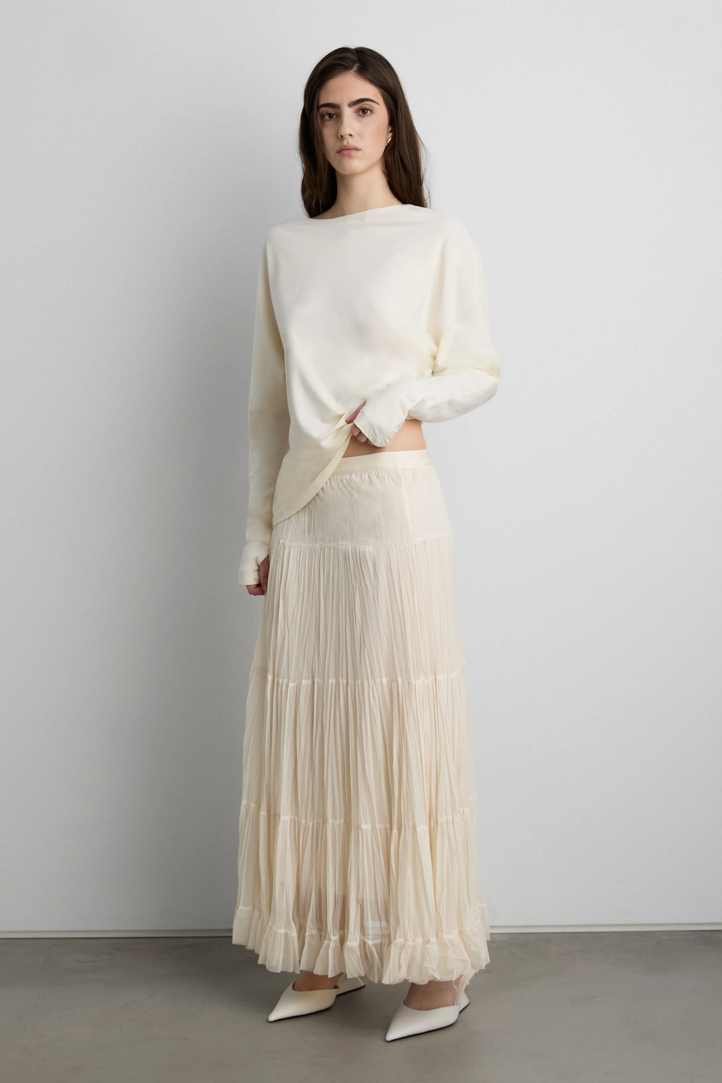 TIERED PLEATED MESH MAXI SKIRT - Image 2