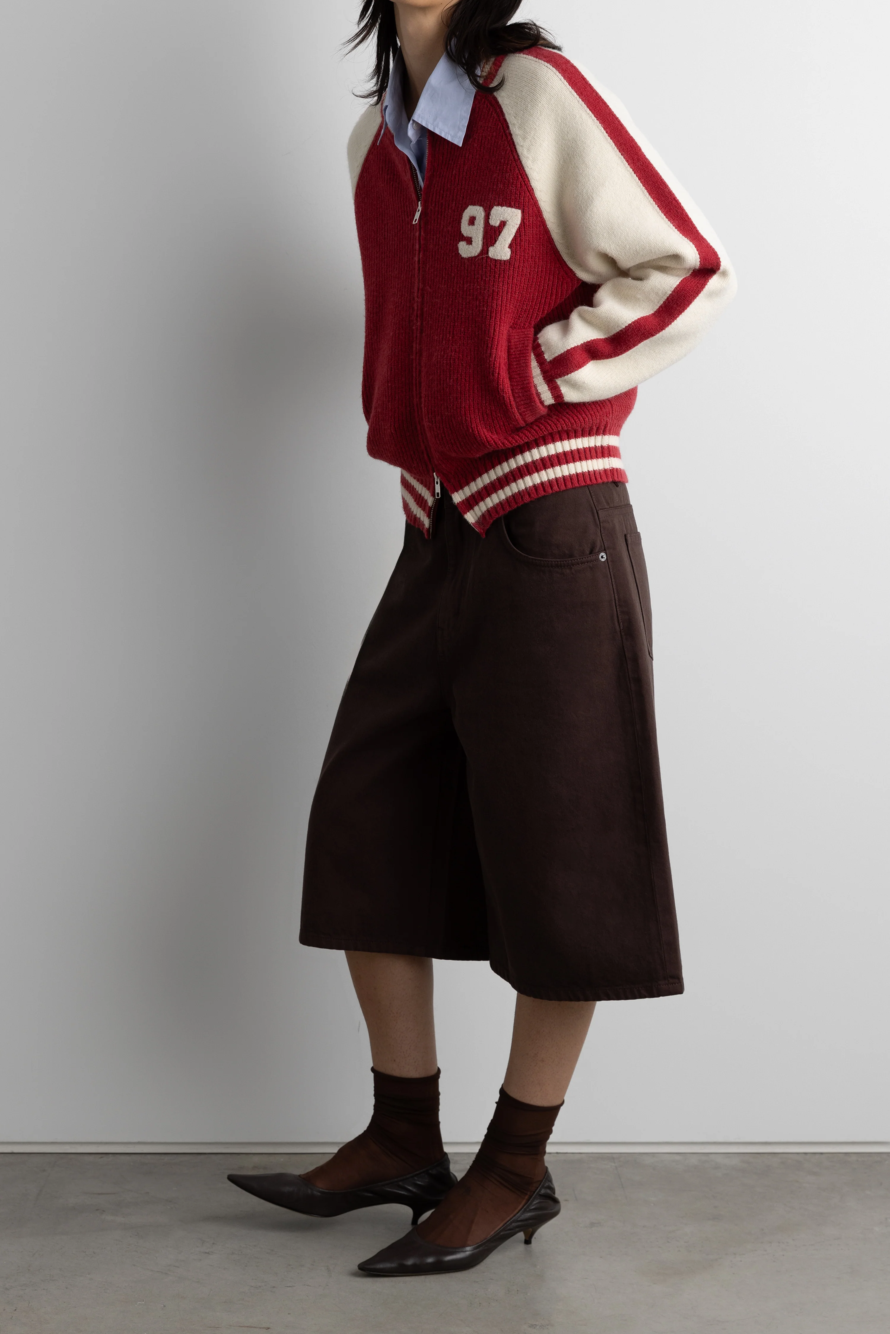 TWO TONE VARSITY ZIP-UP KNIT CARDIGAN - Image 3