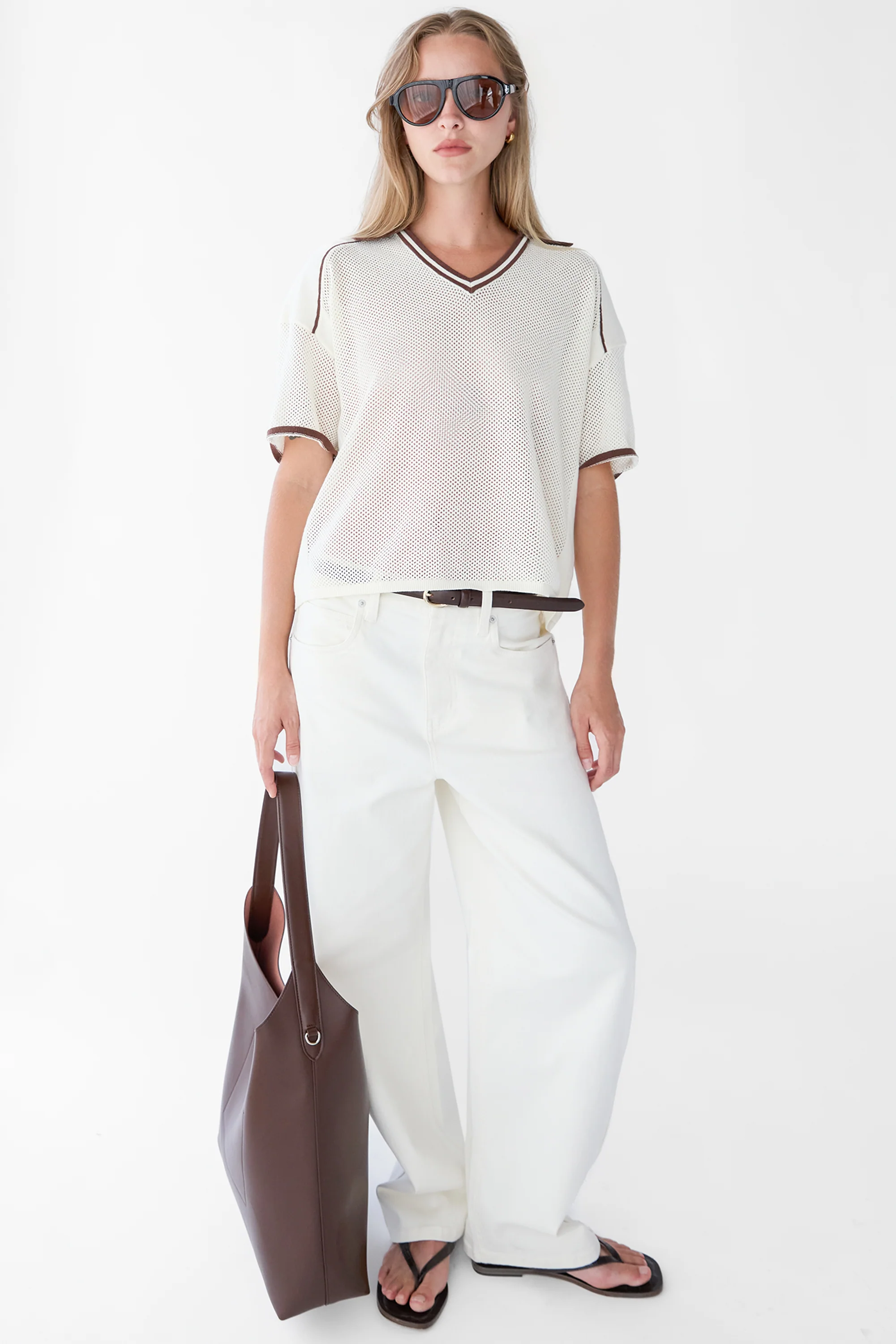 V-NECK MESH CROCHET POLO - Image 3