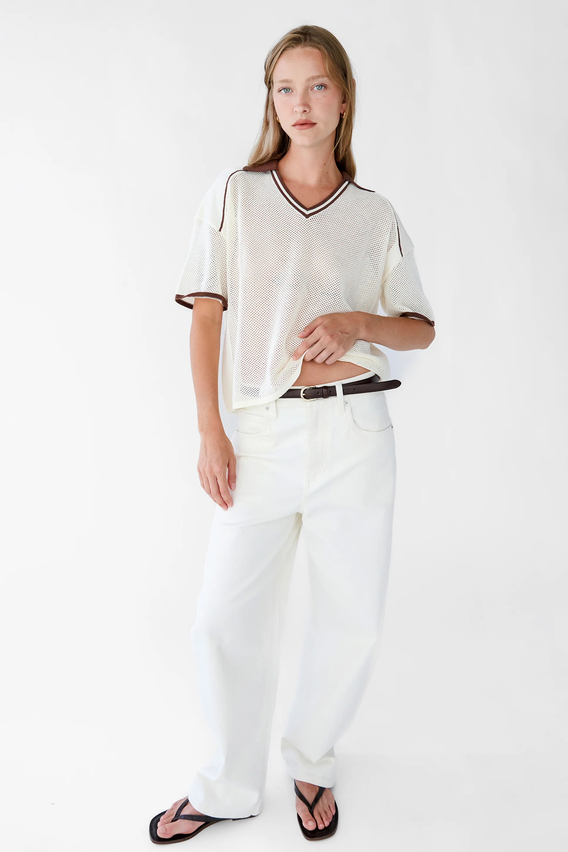 V-NECK MESH CROCHET POLO - Image 5