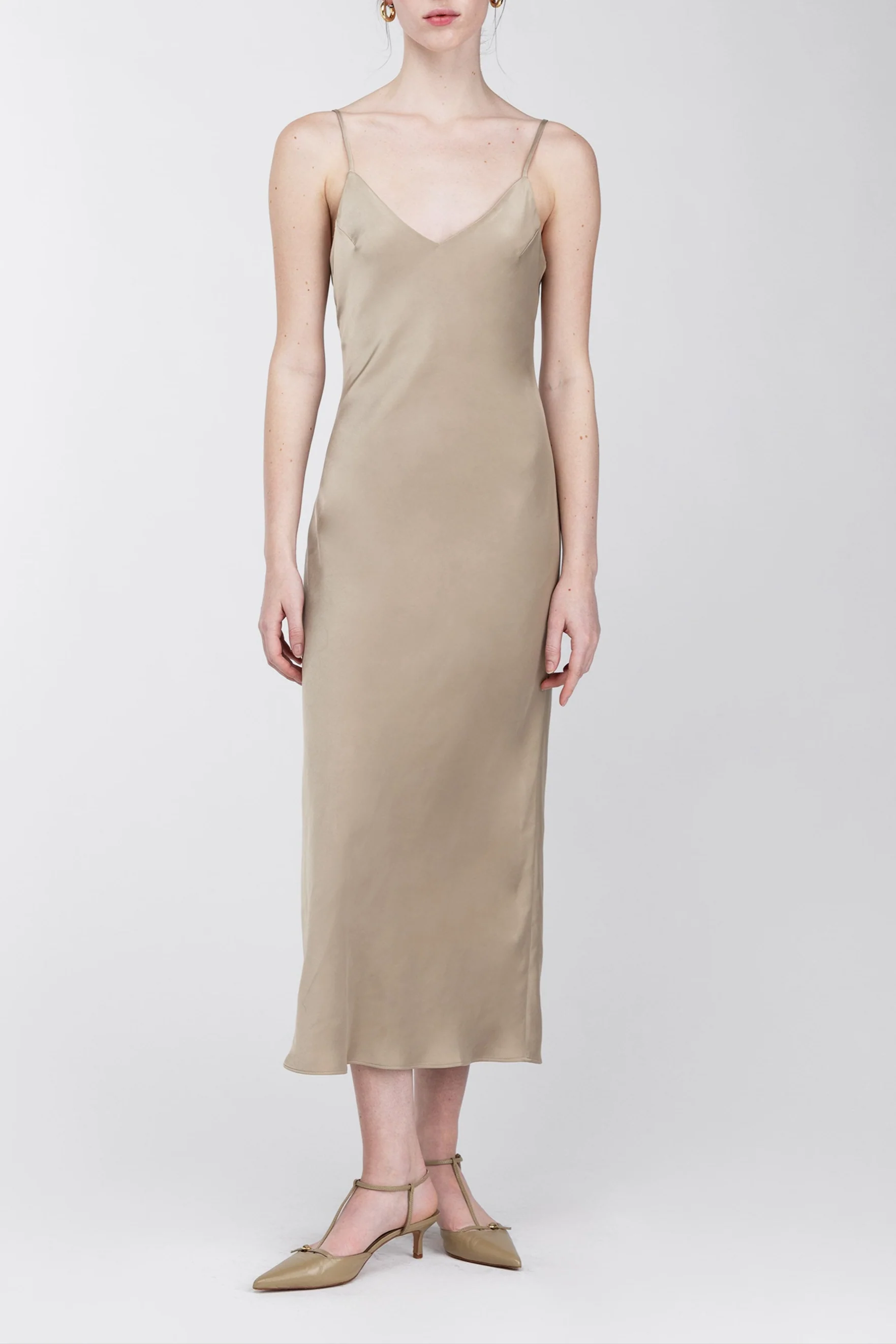 SATIN V-NECK SLIP MIDI DRESS - Image 5