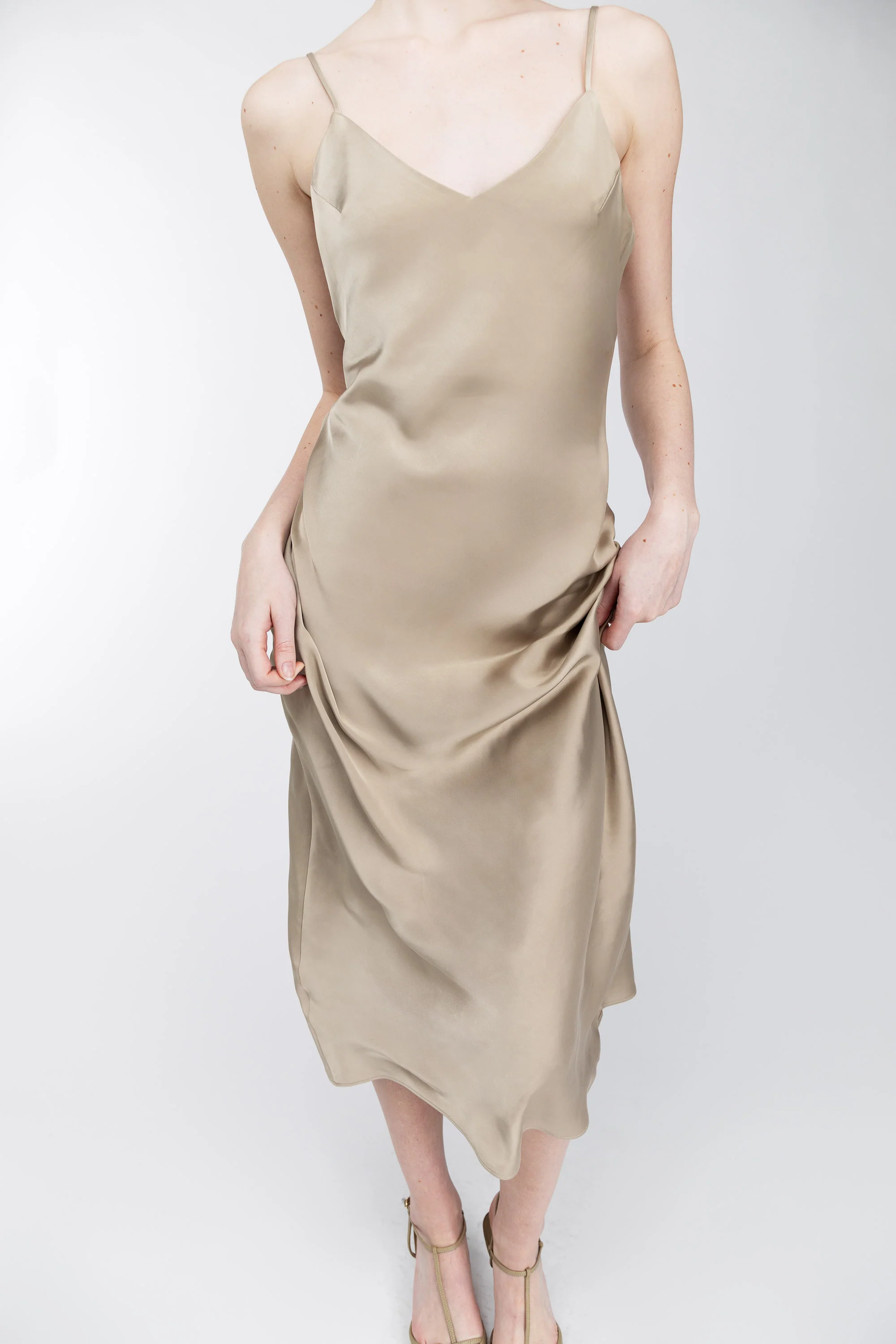 SATIN V-NECK SLIP MIDI DRESS - Image 6