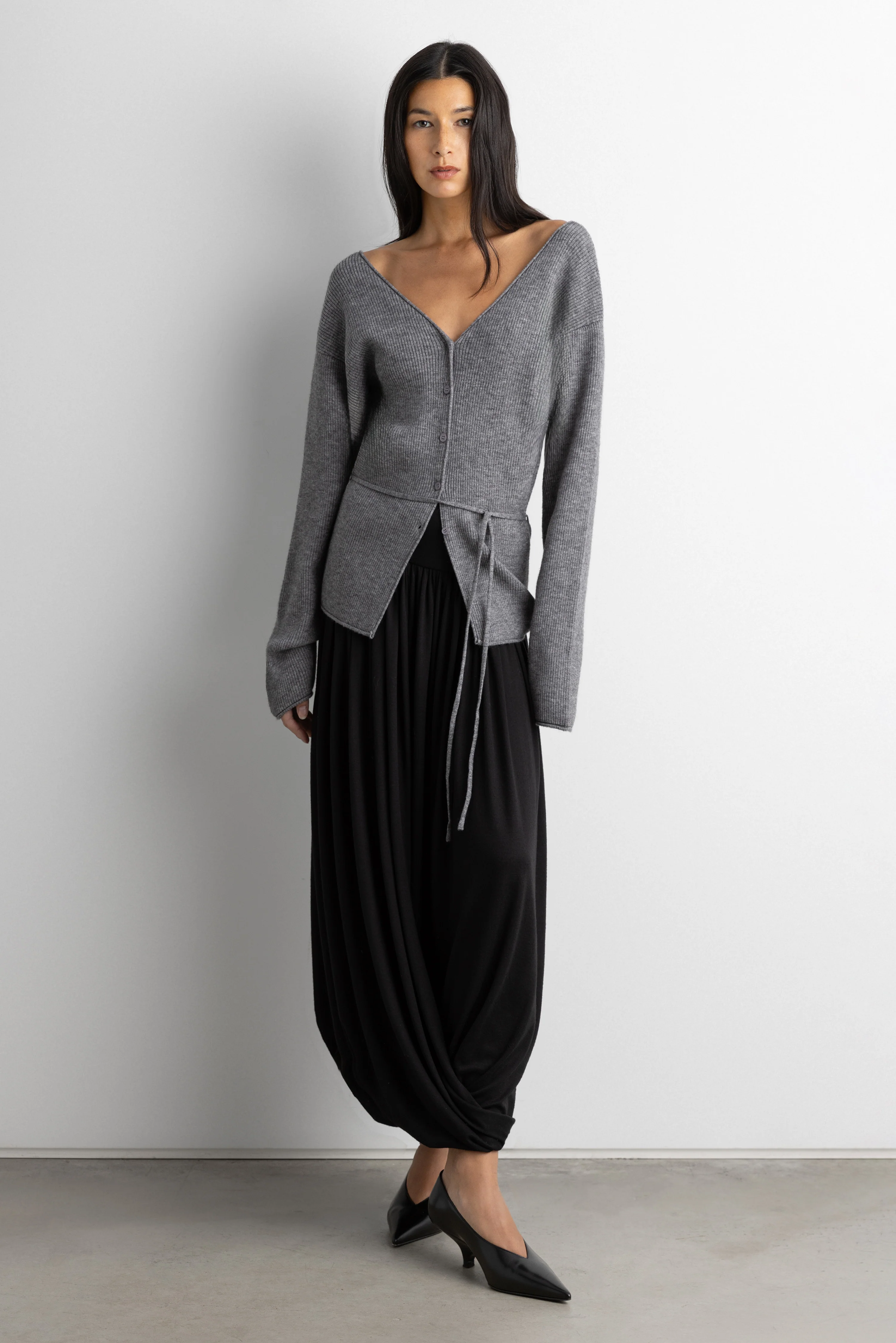 V-NECKLINE CARDIGAN WITH WAIST TIE