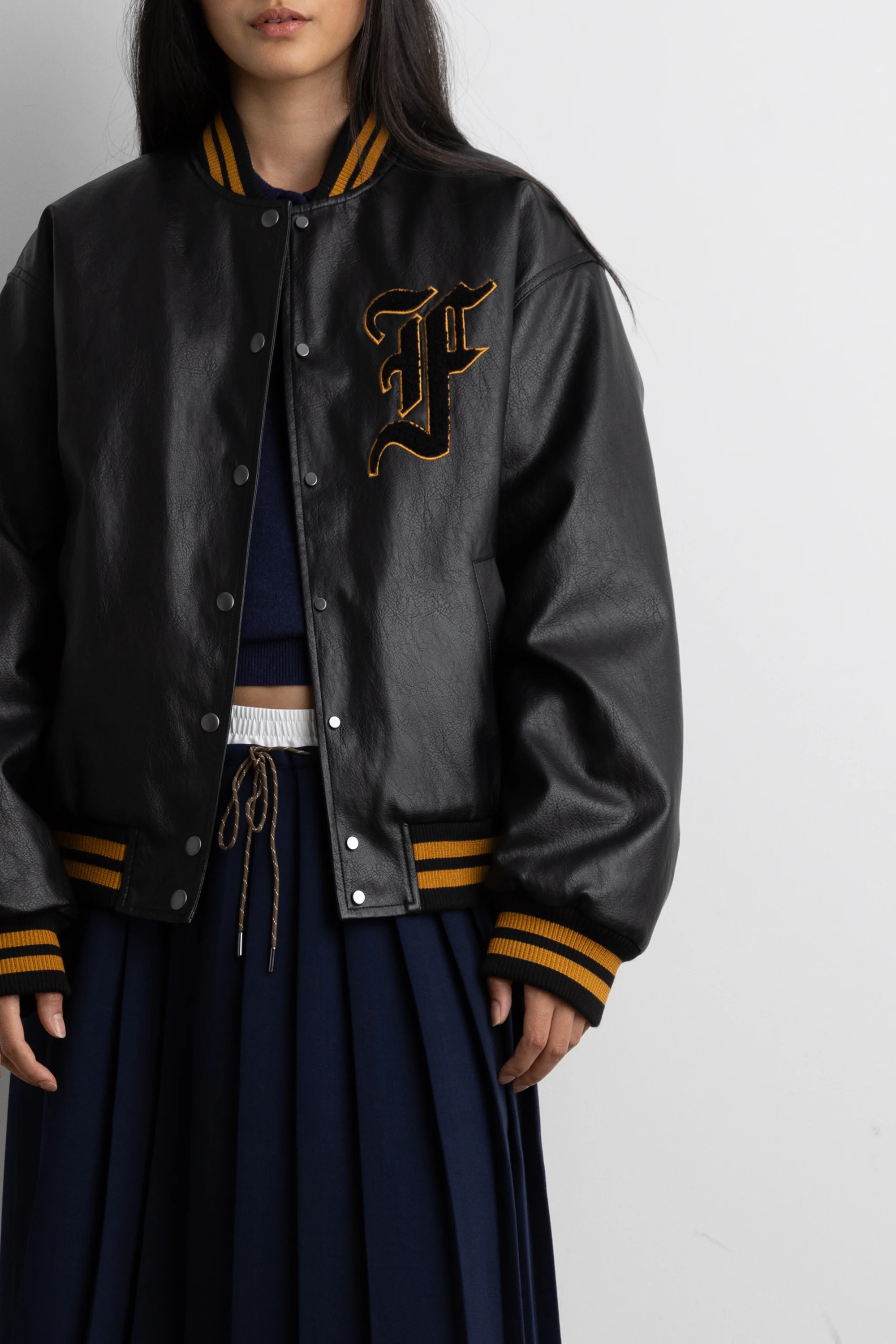 VEGAN LEATHER LETTERMAN BOMBER JACKET - Image 3