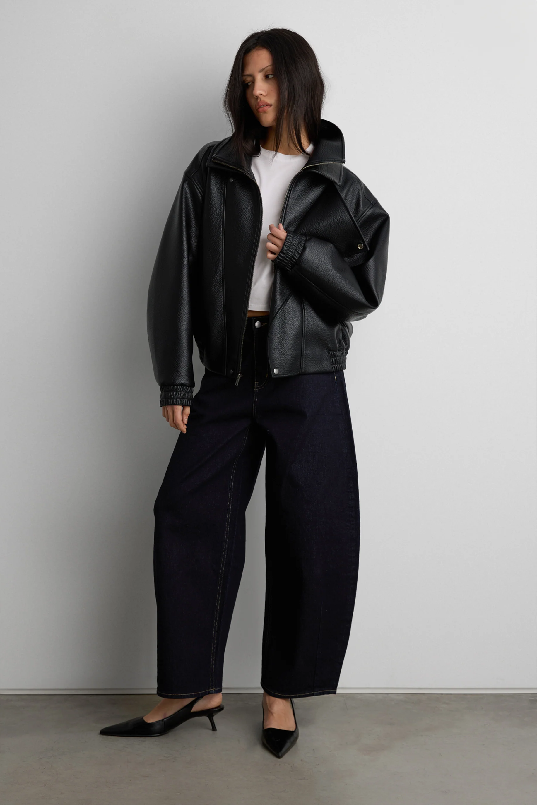 VEGAN LEATHER DOUBLE COLLAR BIKER JACKET - Image 3