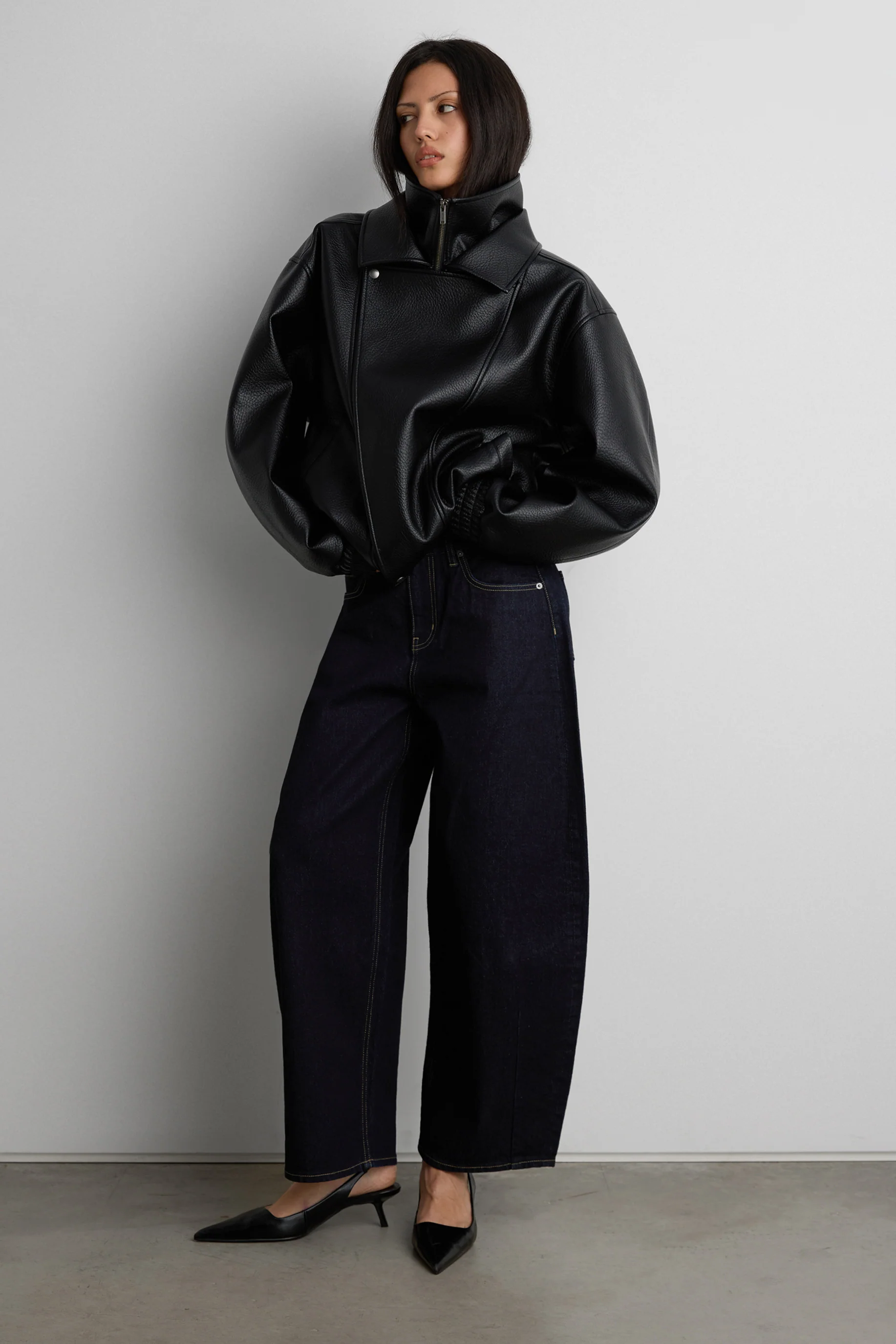VEGAN LEATHER DOUBLE COLLAR BIKER JACKET - Image 4