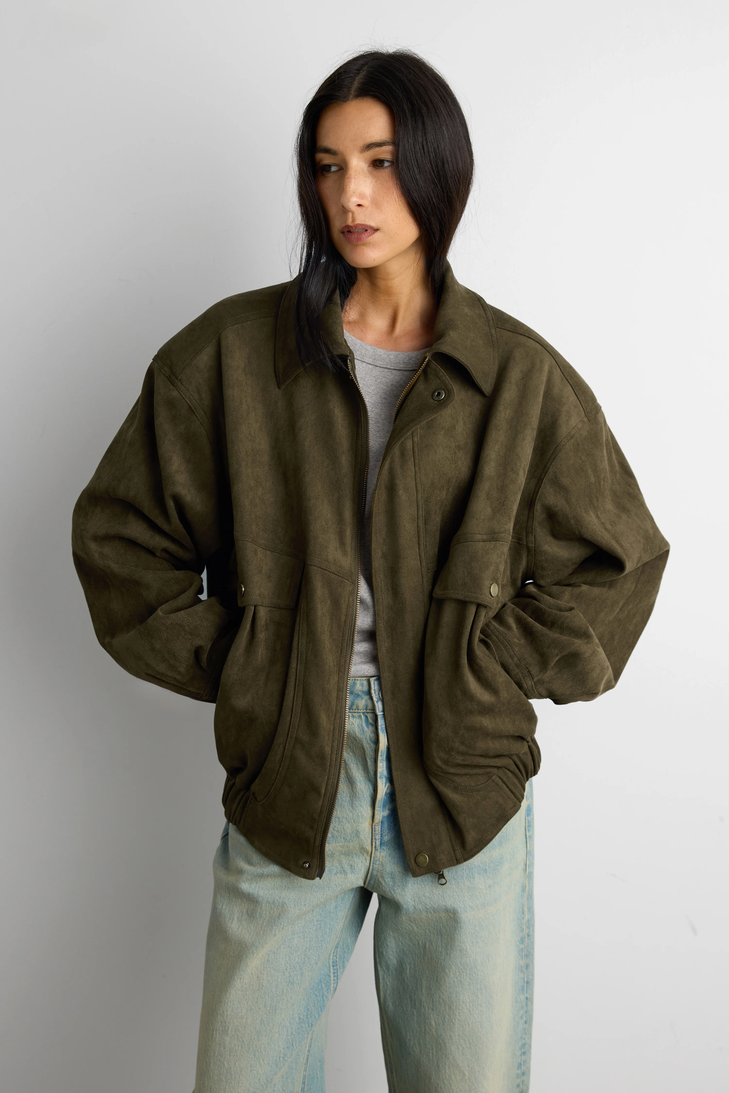 VEGAN SUEDE BOMBER JACKET - Image 3