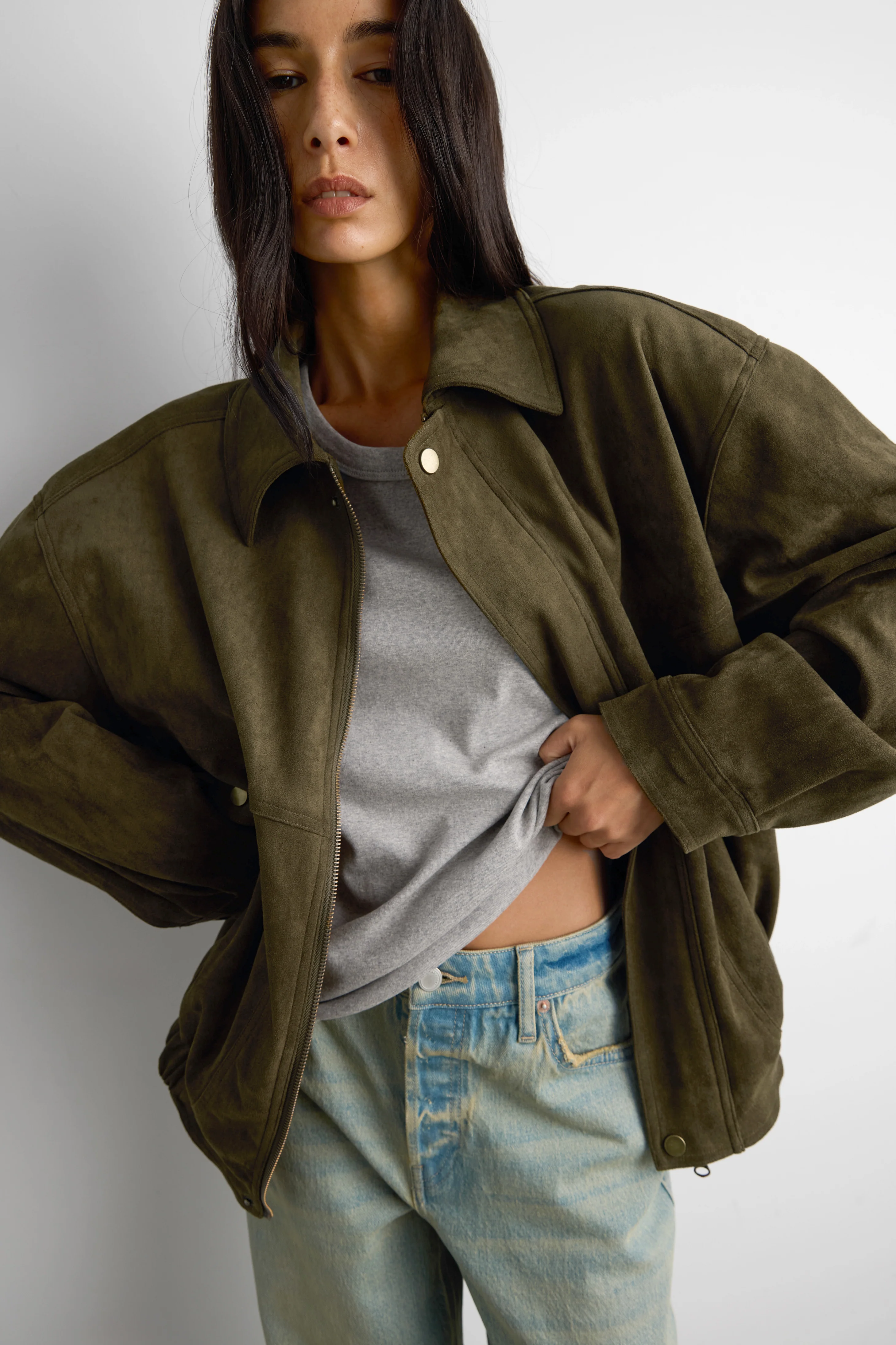 VEGAN SUEDE BOMBER JACKET - Image 4