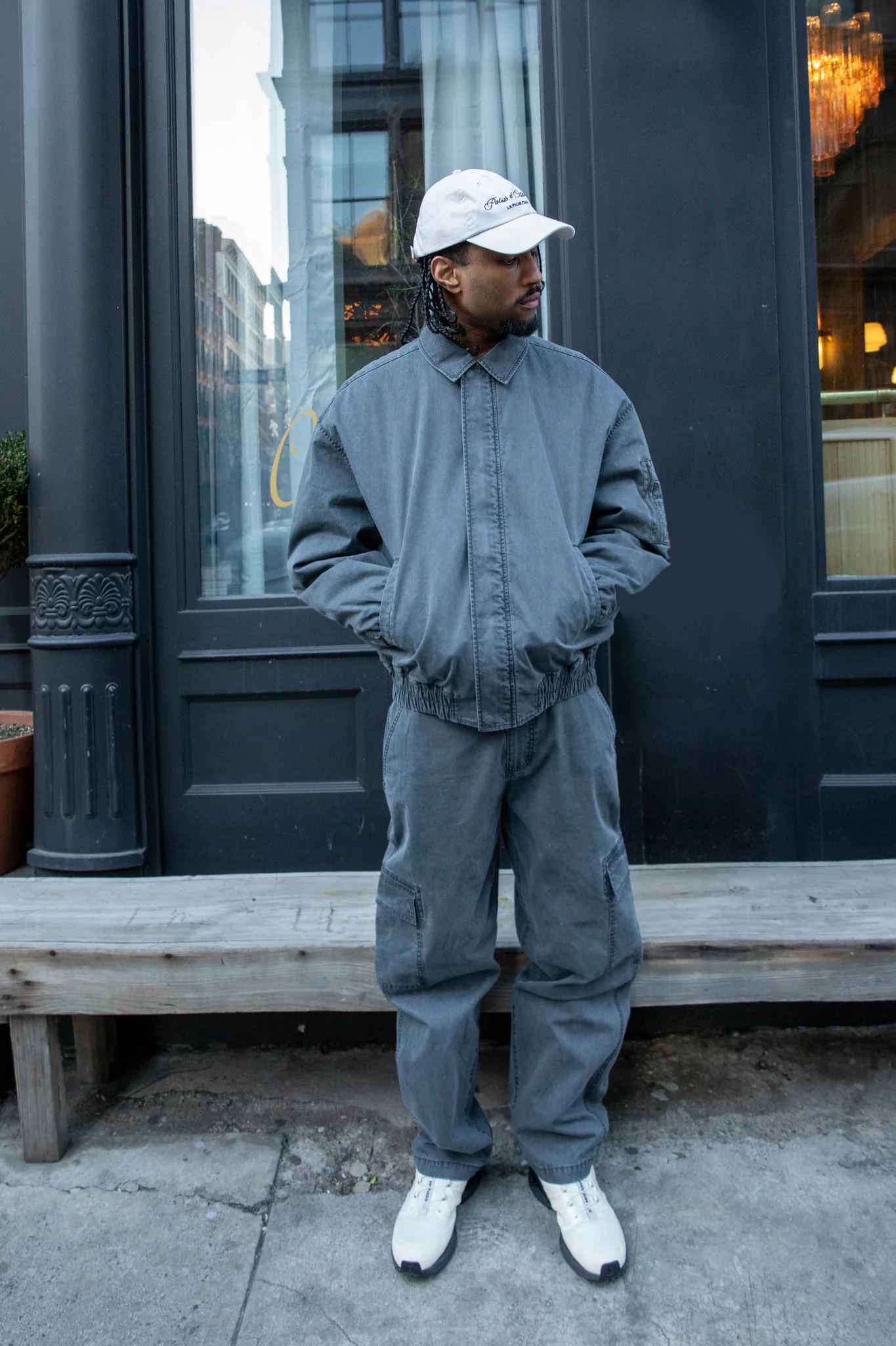 WASHED EFFECT COTTON UTILITY BOMBER JACKET - Image 3