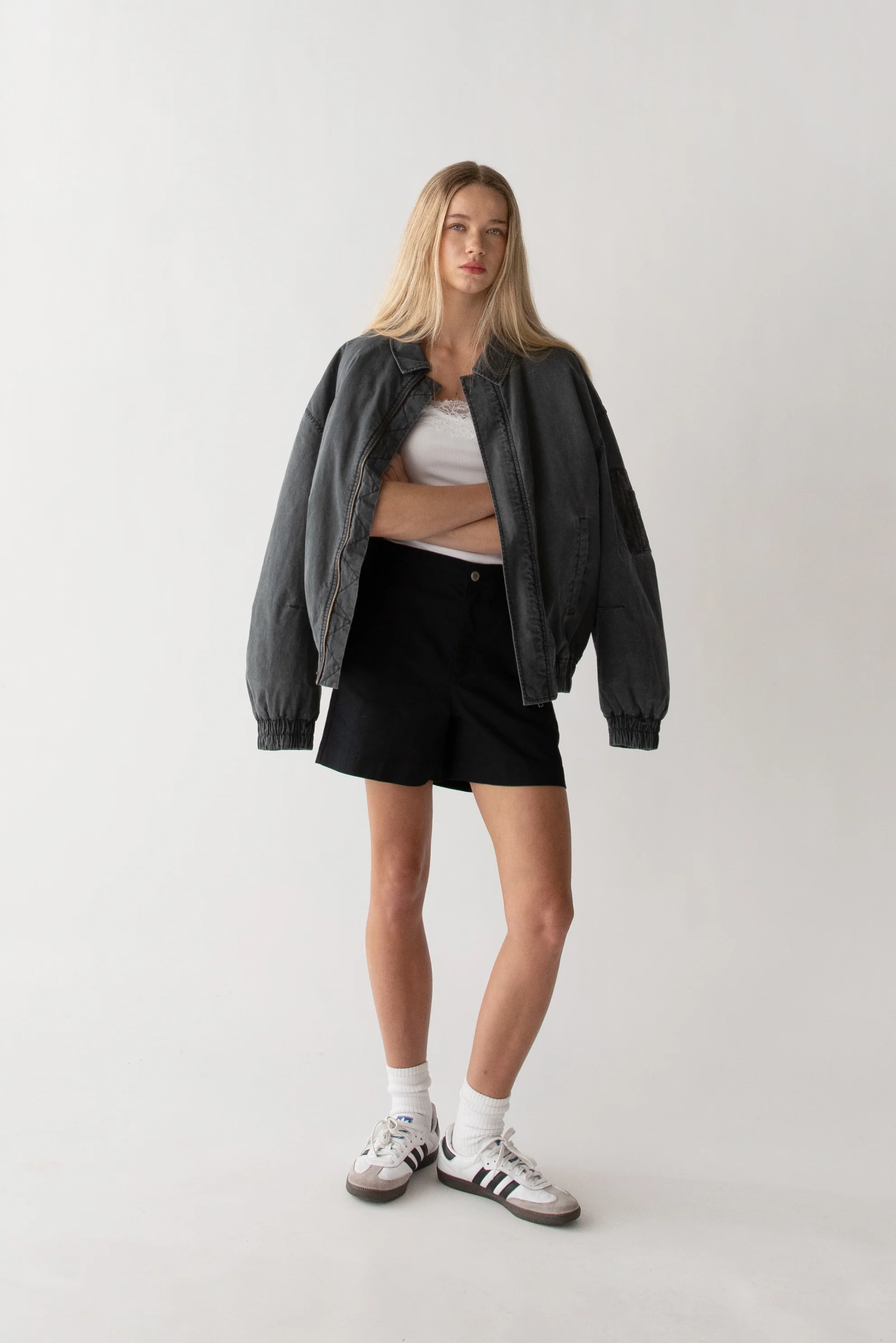 WASHED EFFECT COTTON UTILITY BOMBER JACKET - Image 5